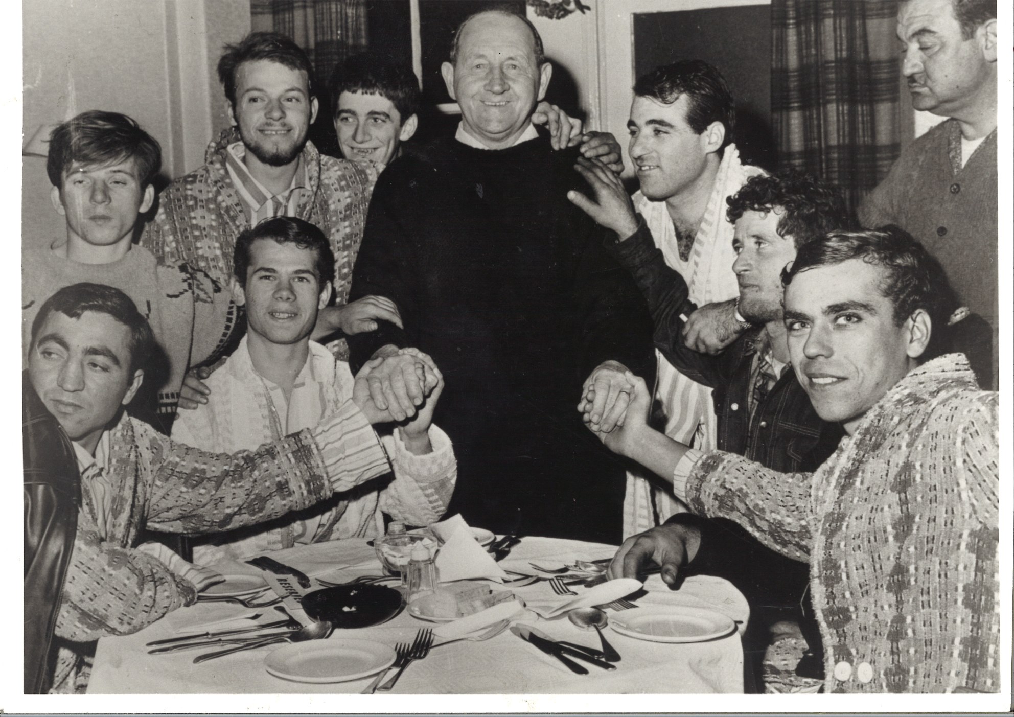Moelfre RNLI Coxswain Dic Evans and the rescued Greek sailors