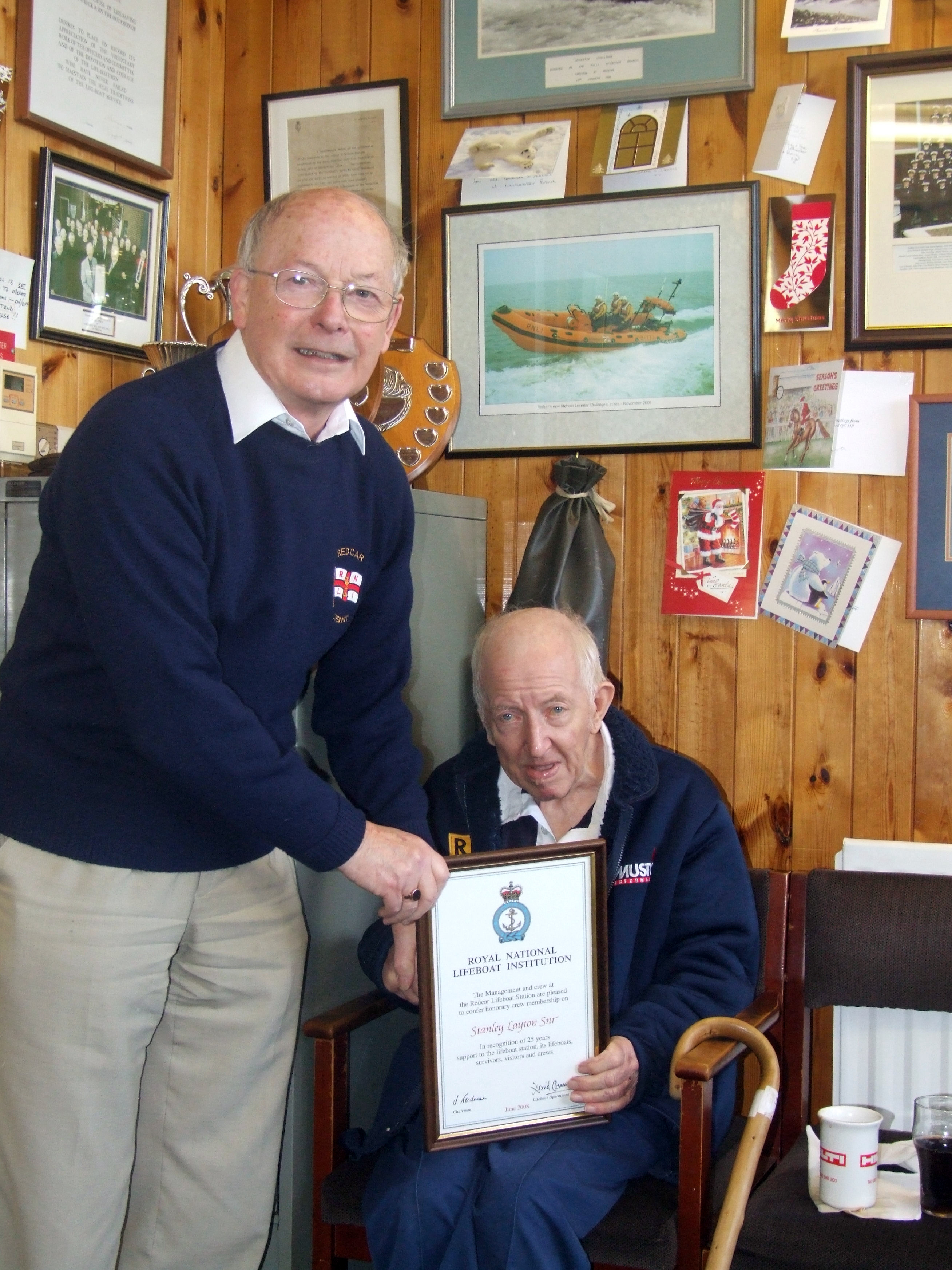 Stan Layton being presented with Honorary Crew Member in 2008