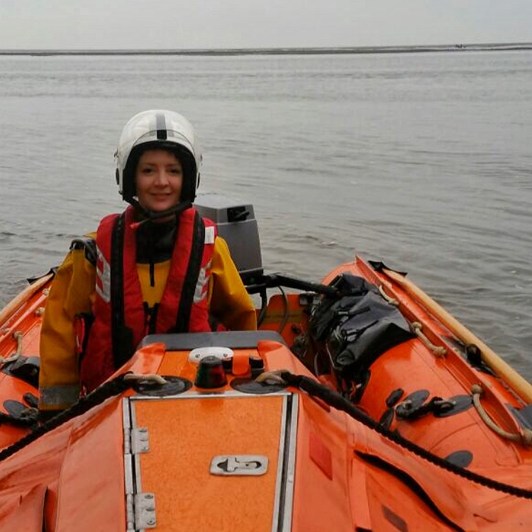 Angela sat in the Fleetwood inshore lifeboat