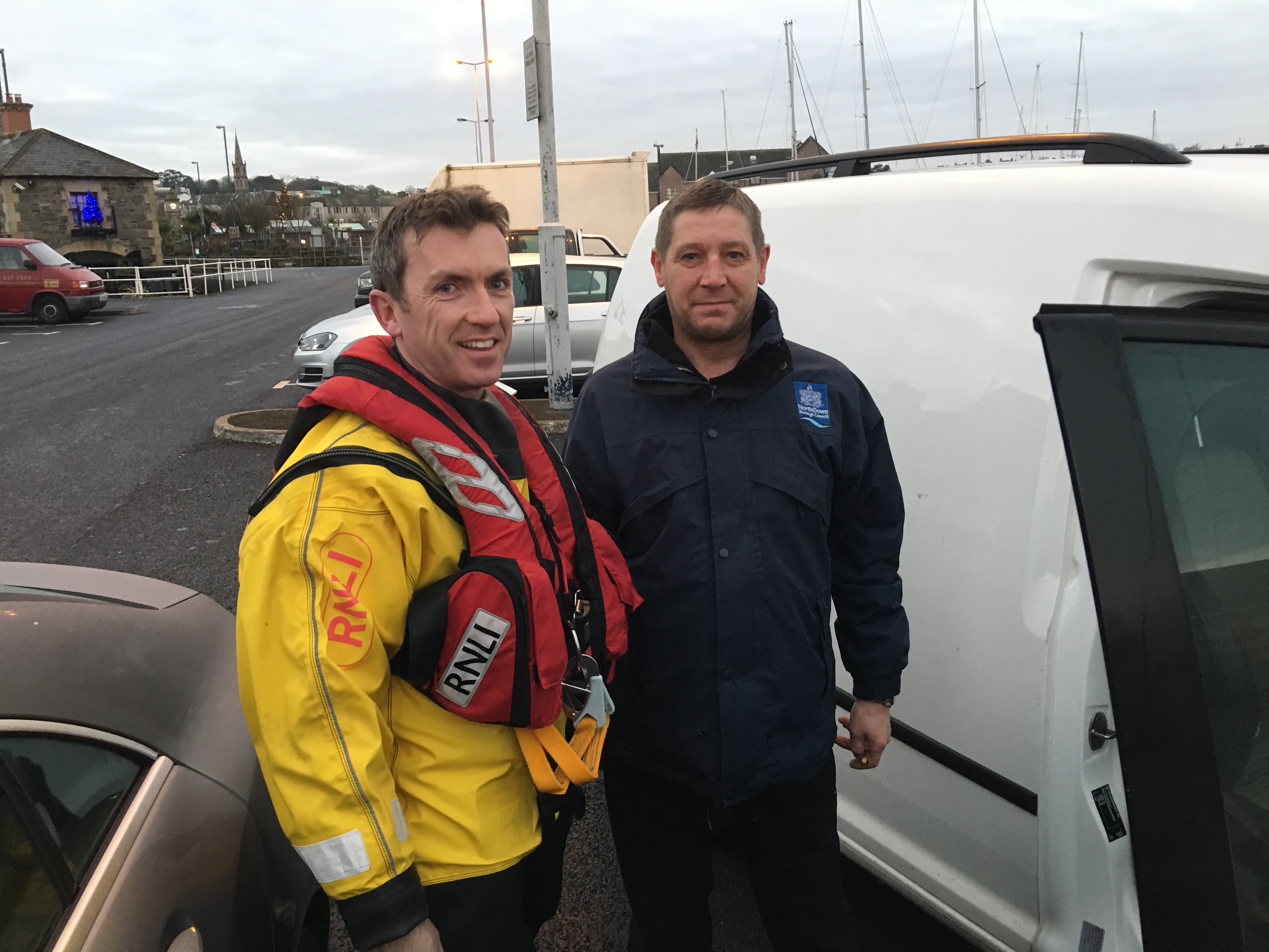 Mark Pollock with Bangor RNLI Helm James Gillespie