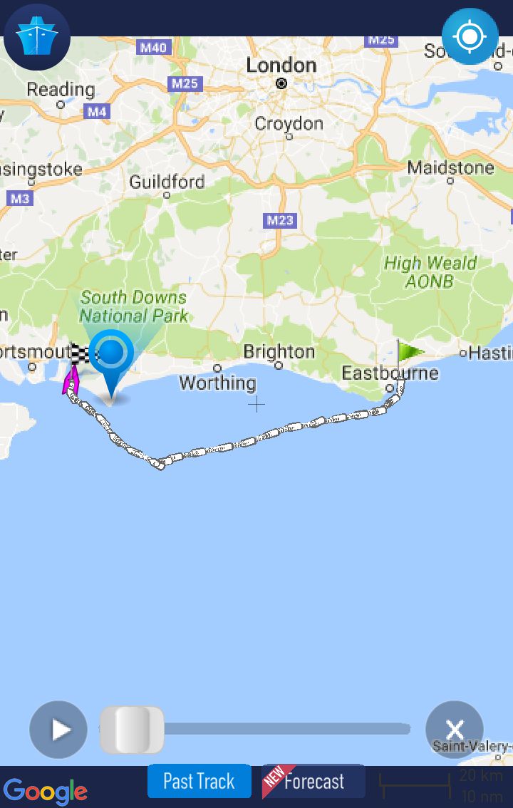 Track of the yacht after leaving Eastbourne