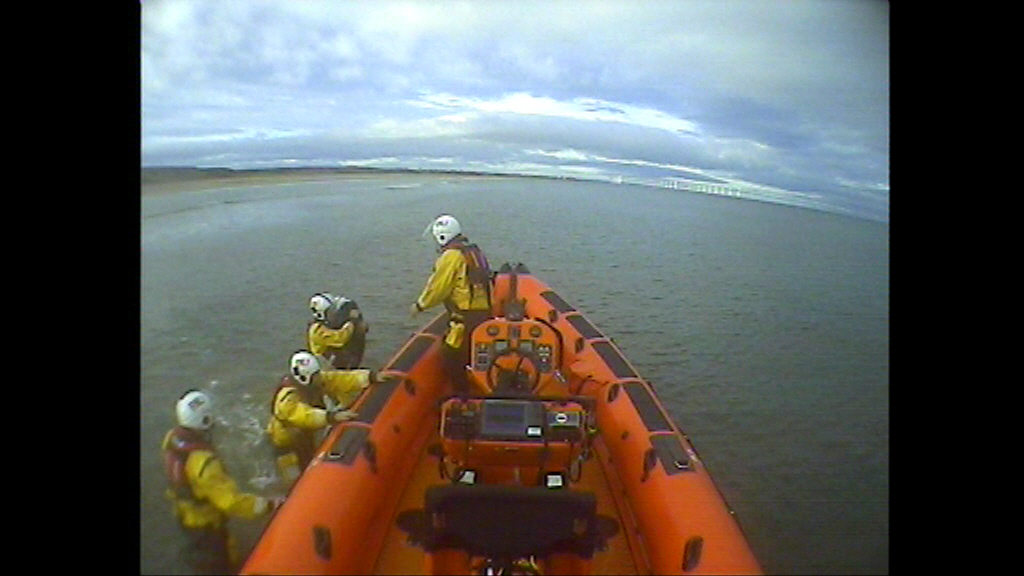 A group of dog walkers had to be rescued after they were cut off by the tide at Marske, North Yorkshire on Monday 14 November 2016.