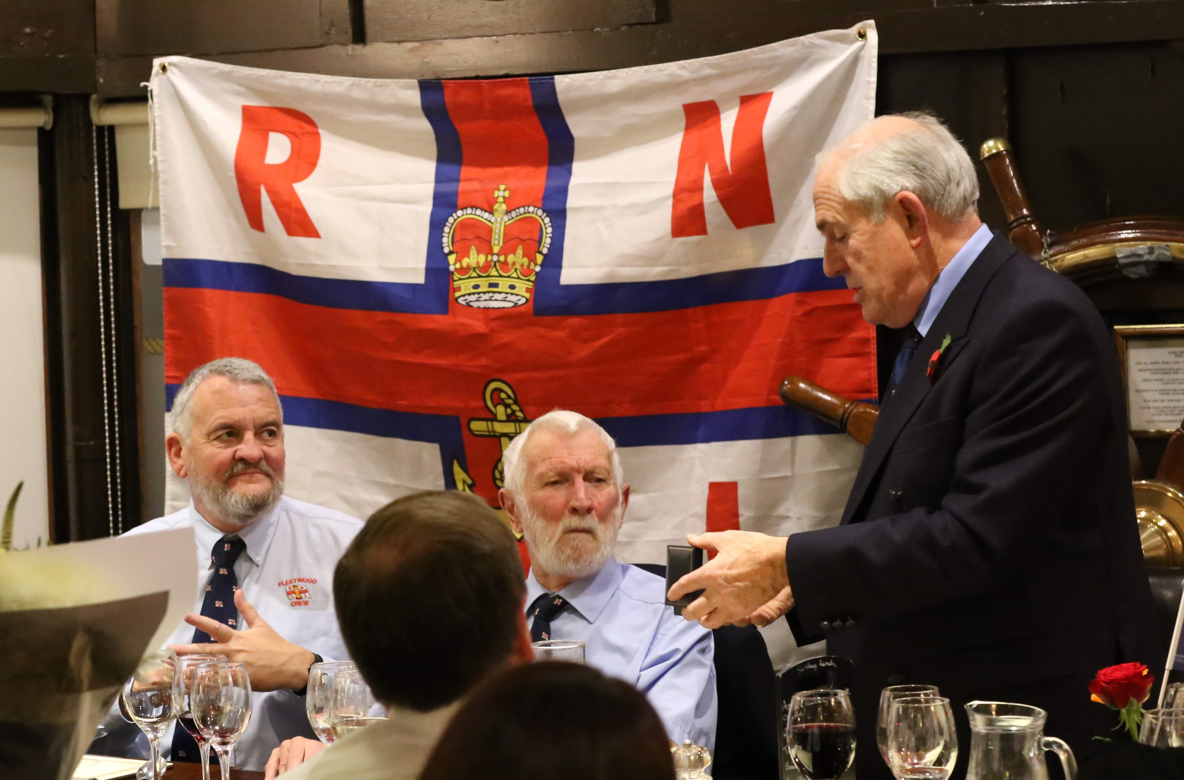Michael Vlasto OBE presenting the award to Captain Peter Woodworth, Captain David Eccles looking on.