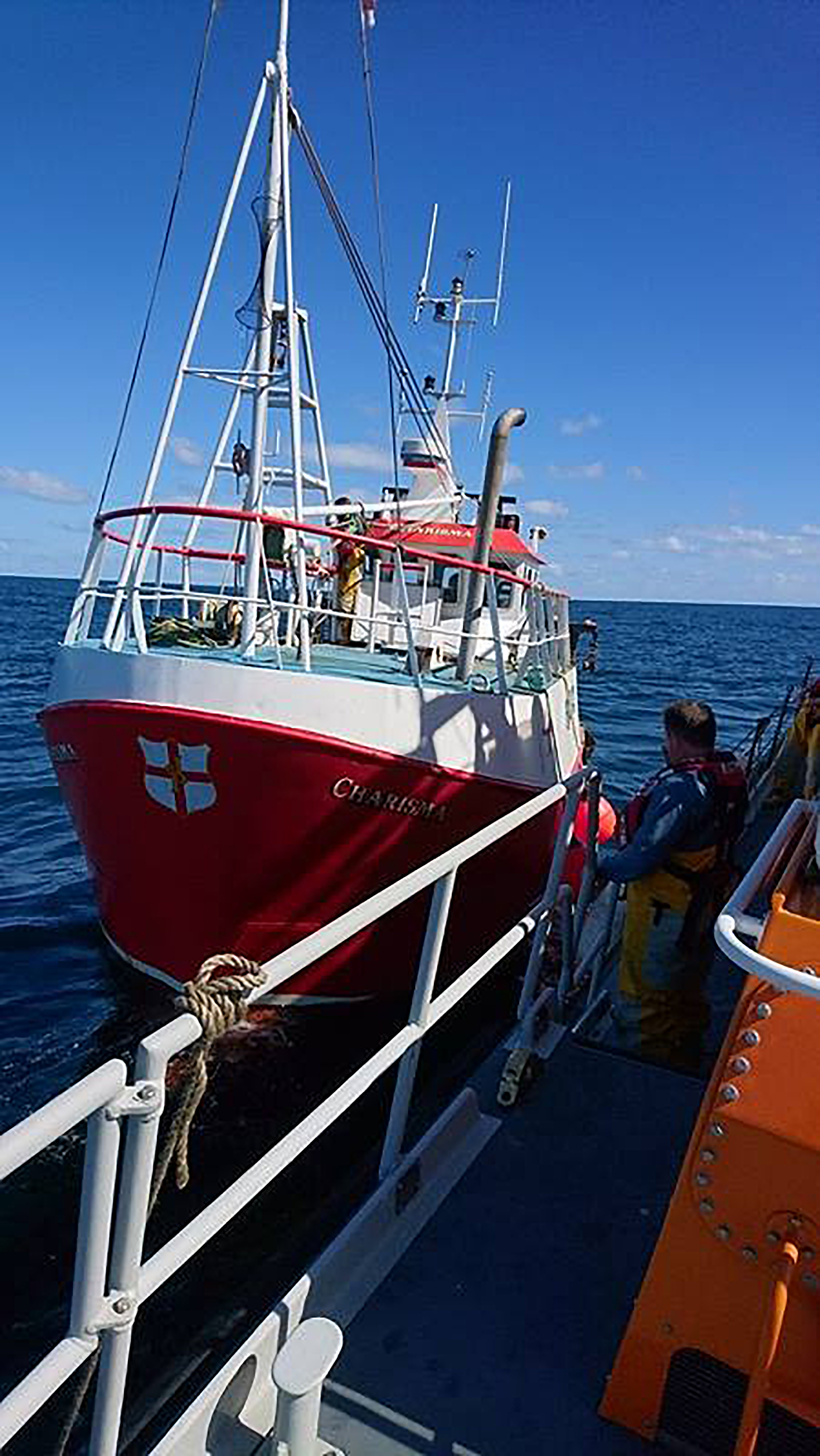 17 April 2017 Tynemouth RNLI all weather lifeboat assists the fishing vessel Charisma after she took on water, suffered engine failure and became stranded at sea. Please credit RNLI/Andrew S King