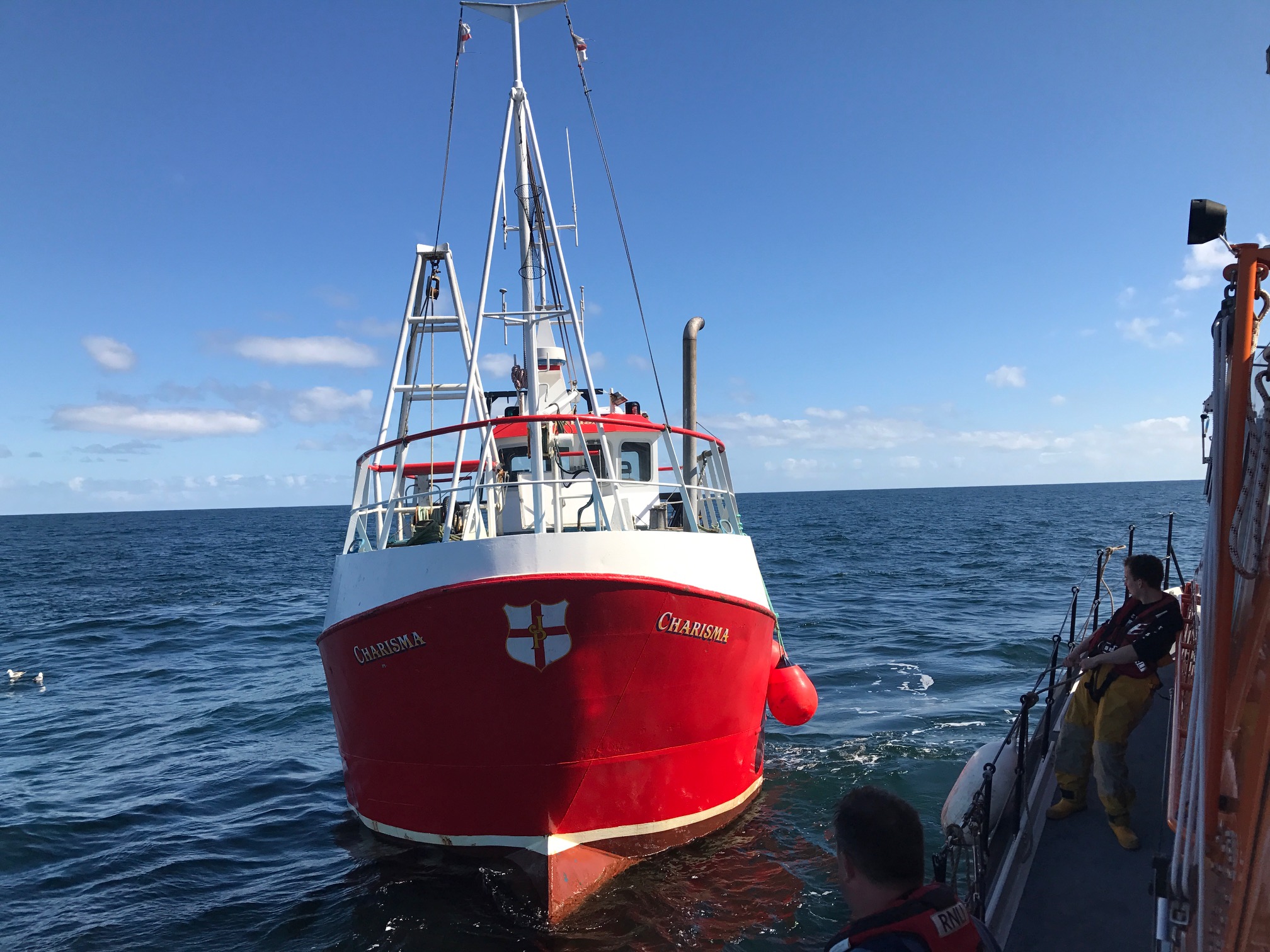 17 April 2017 Tynemouth RNLI all weather lifeboat assists the fishing vessel Charisma after she took on water, suffered engine failure and became stranded at sea. Please credit RNLI/Michael KR Brown