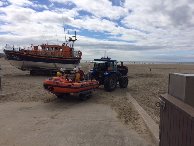 Barmouth inshore lifeboat launching on service
