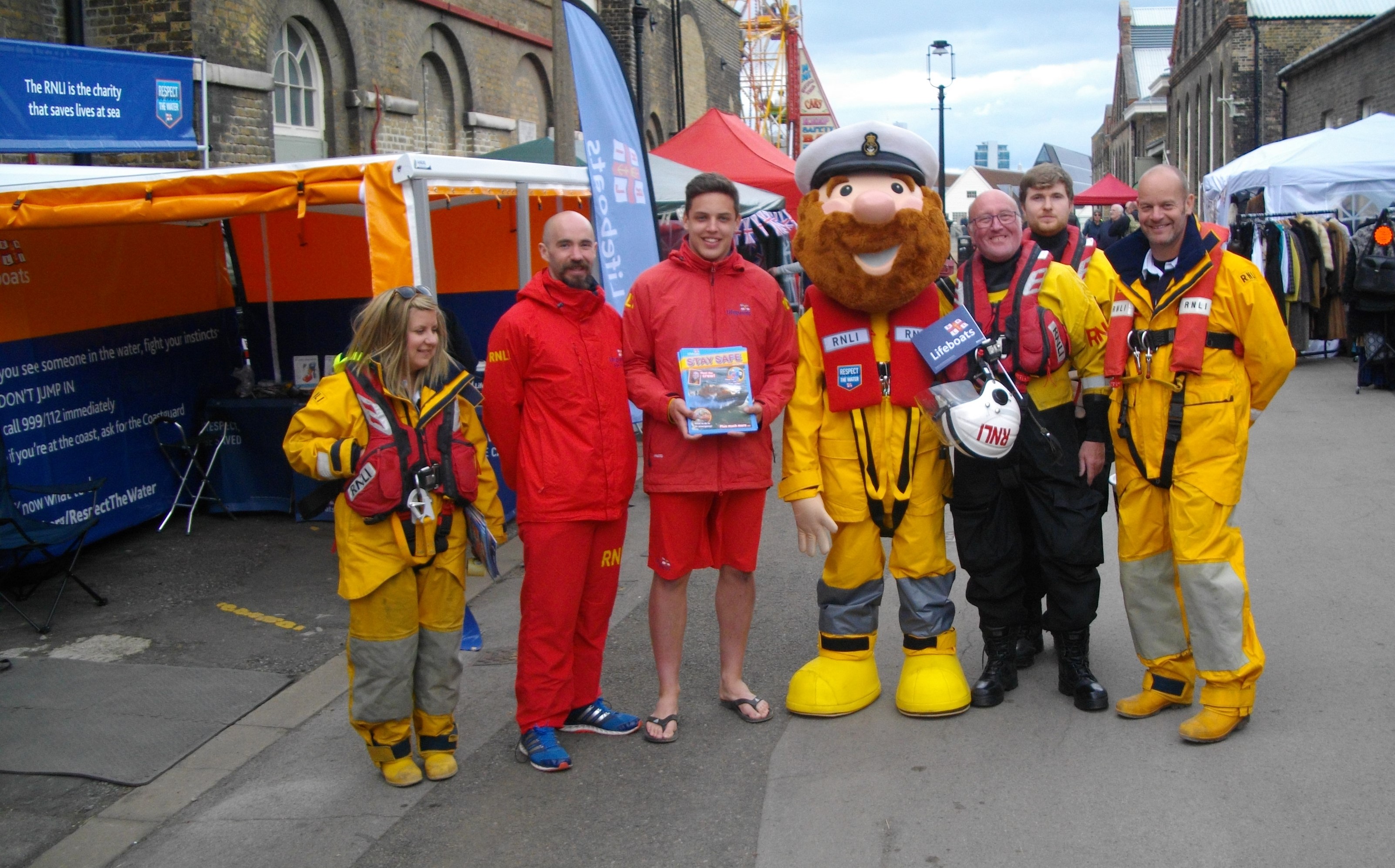 RNLI crew, lifeguards and Stormy Stan at Chatham Dockyard