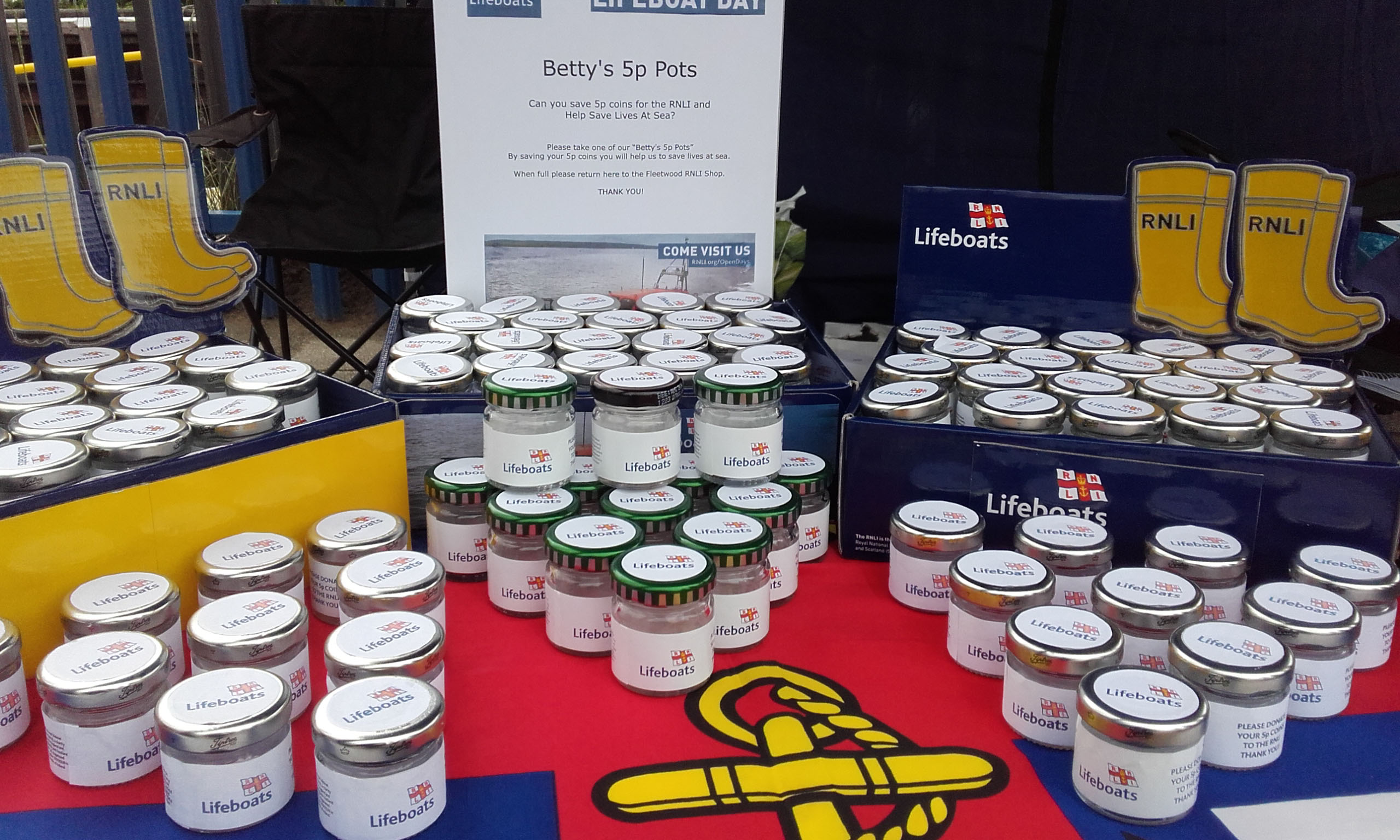 Betty’s 5p Pots ready for collection on Lifeboat Day