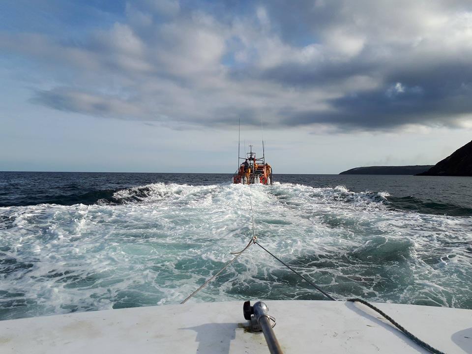 View from the casualty vessel - being towed by Ramsey RNLI lifeboat into Laxey