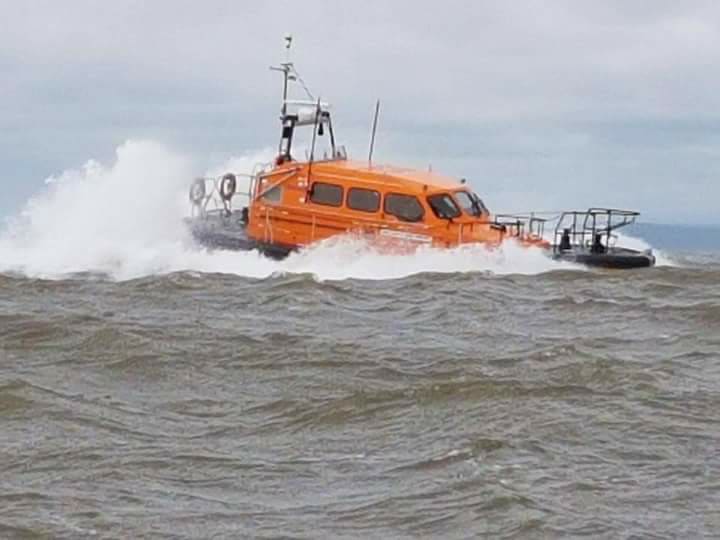 The all-weather Shannon class lifeboat, Kenneth James Pierpoint at sea.