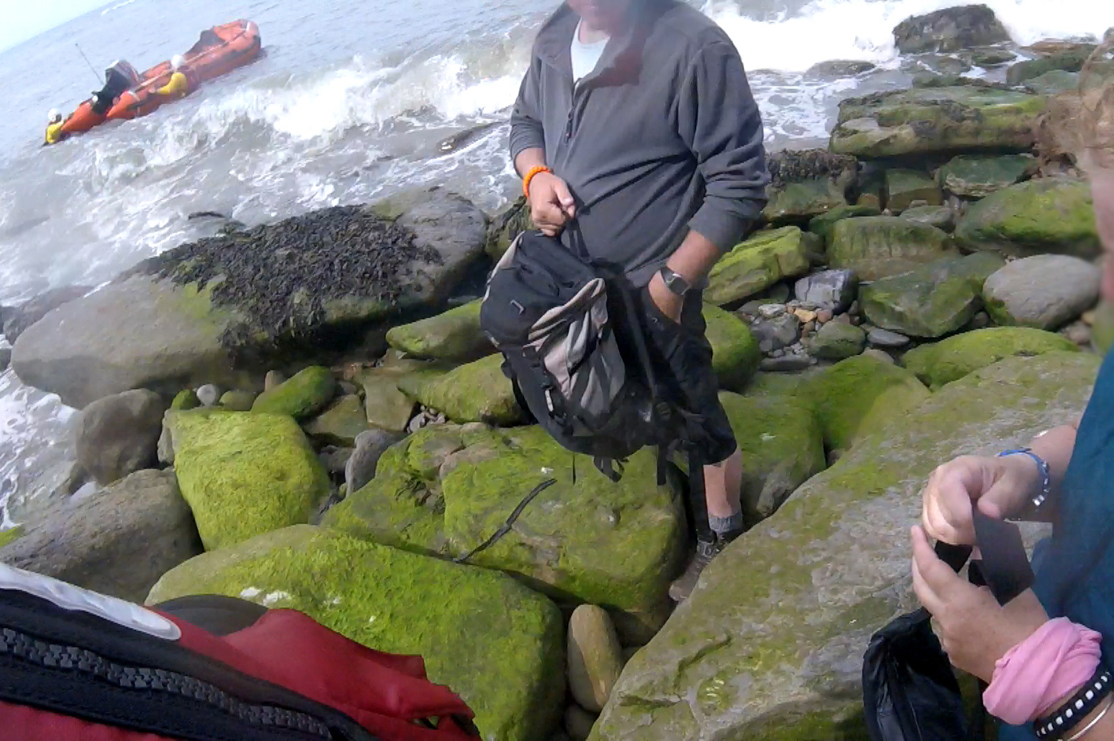 The scene of the rescue of two people cut off by the tide at Huntcliff, Saltburn.