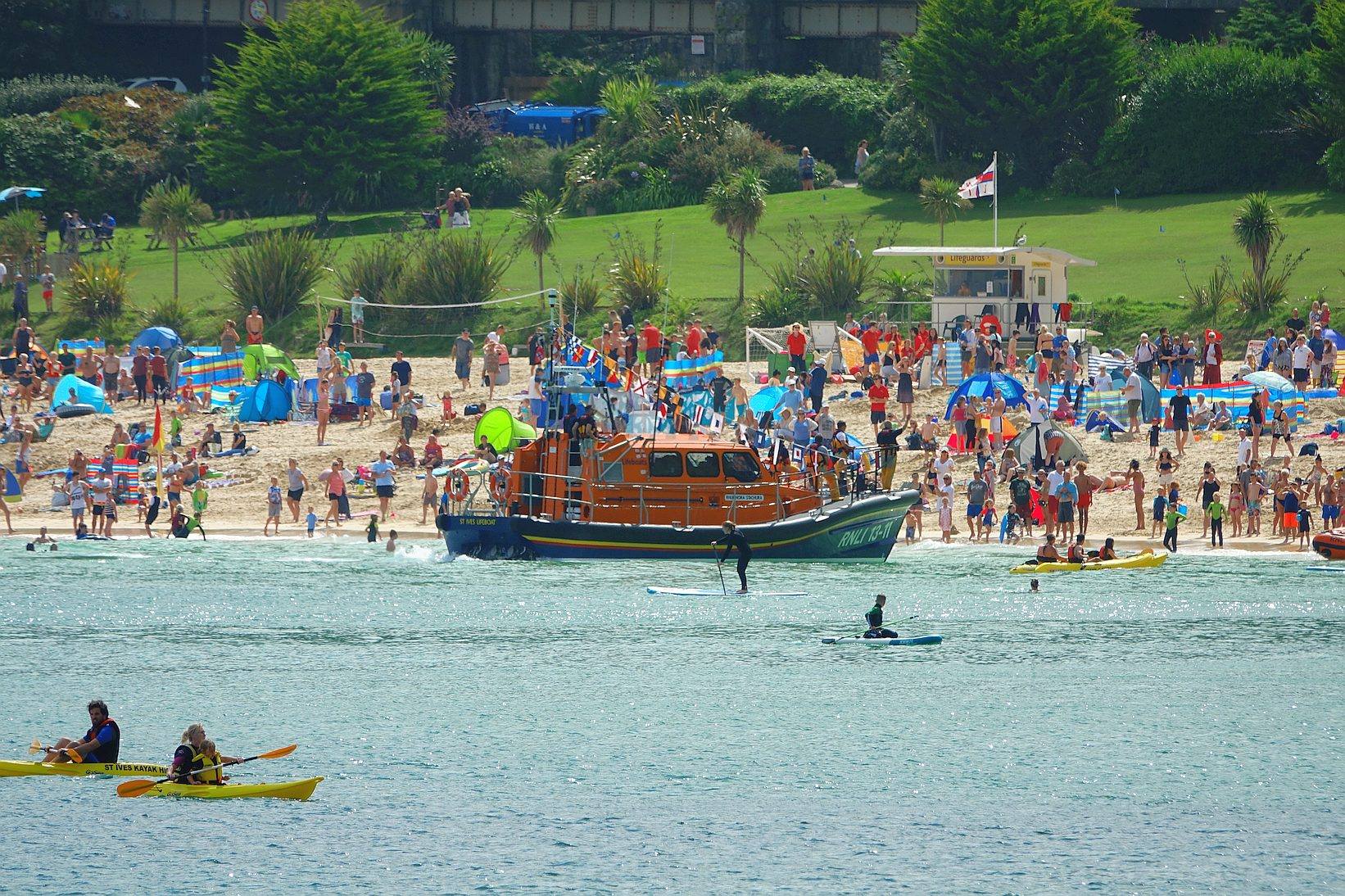 Lifeboat parading on Porthminster Beach - Lifeboat Day