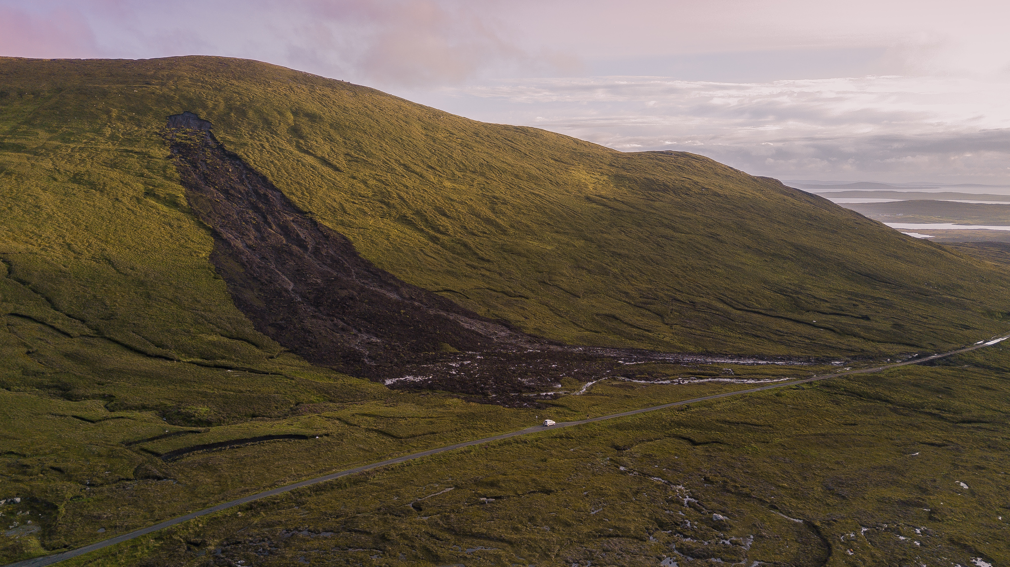 Landslide on one of the roads used by crew members to travel to Leverburgh Lifeboat Station