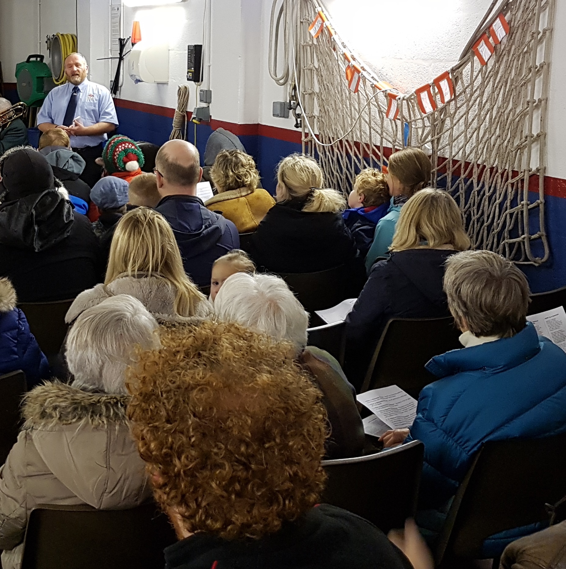 St Bees RNLI Lifeboat Operations manager Dick Beddows welcoming everyone to the lifeboat station