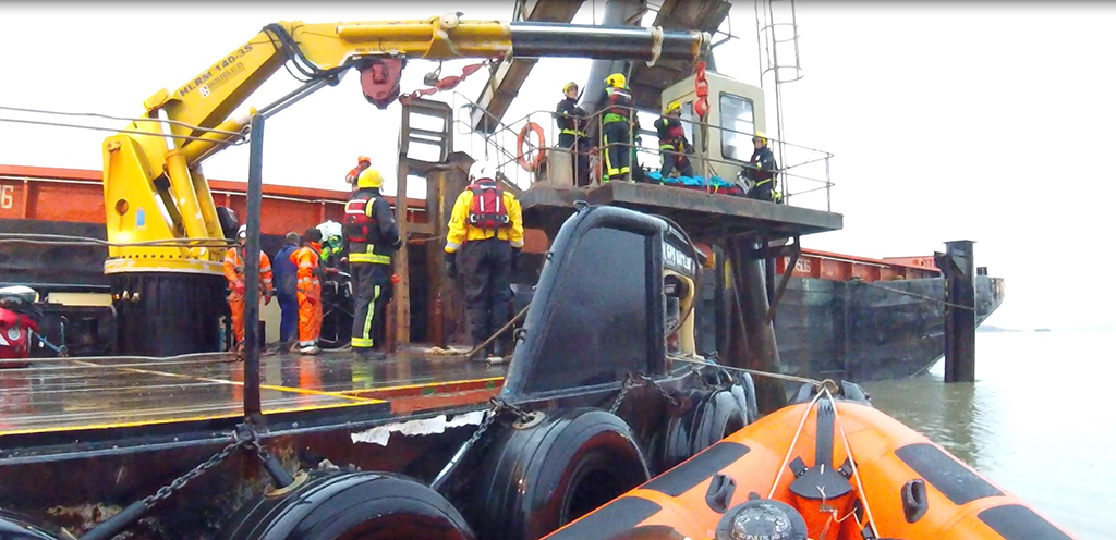 Casualty being evacuated to Jetty