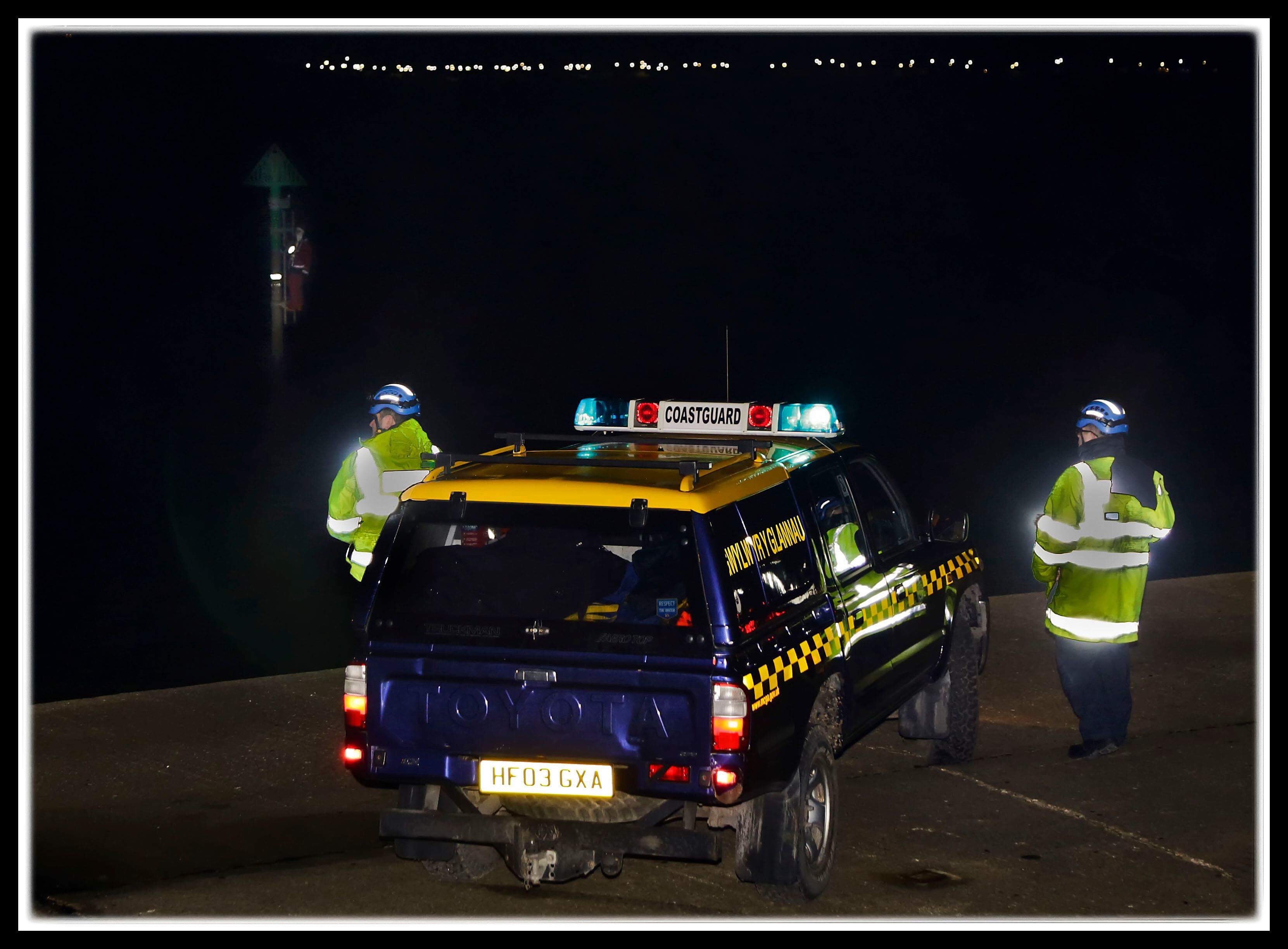 Members of the Coastguard unit on Porthcawl slipway
