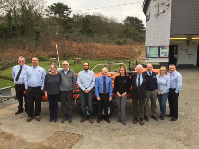Dave and Barbara Smithson with crew and members of Horton and Port Eynon RNLI