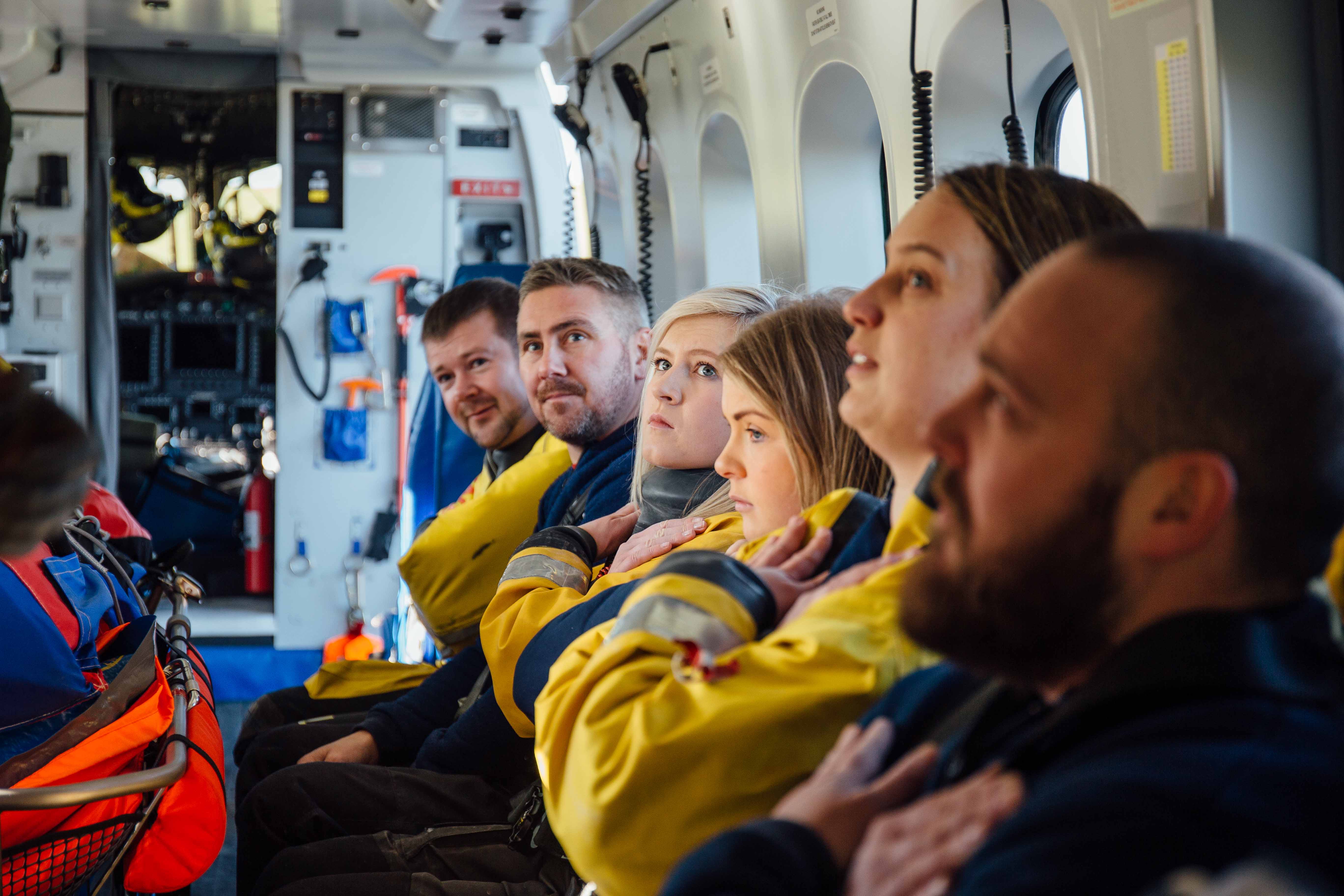 Kinghorn crew is briefed on UK Coastguard helicopter from Prestwick