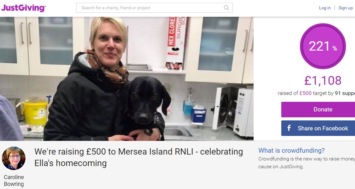 The front page of the Just Giving site which was a pleasant surprise for the RNLI