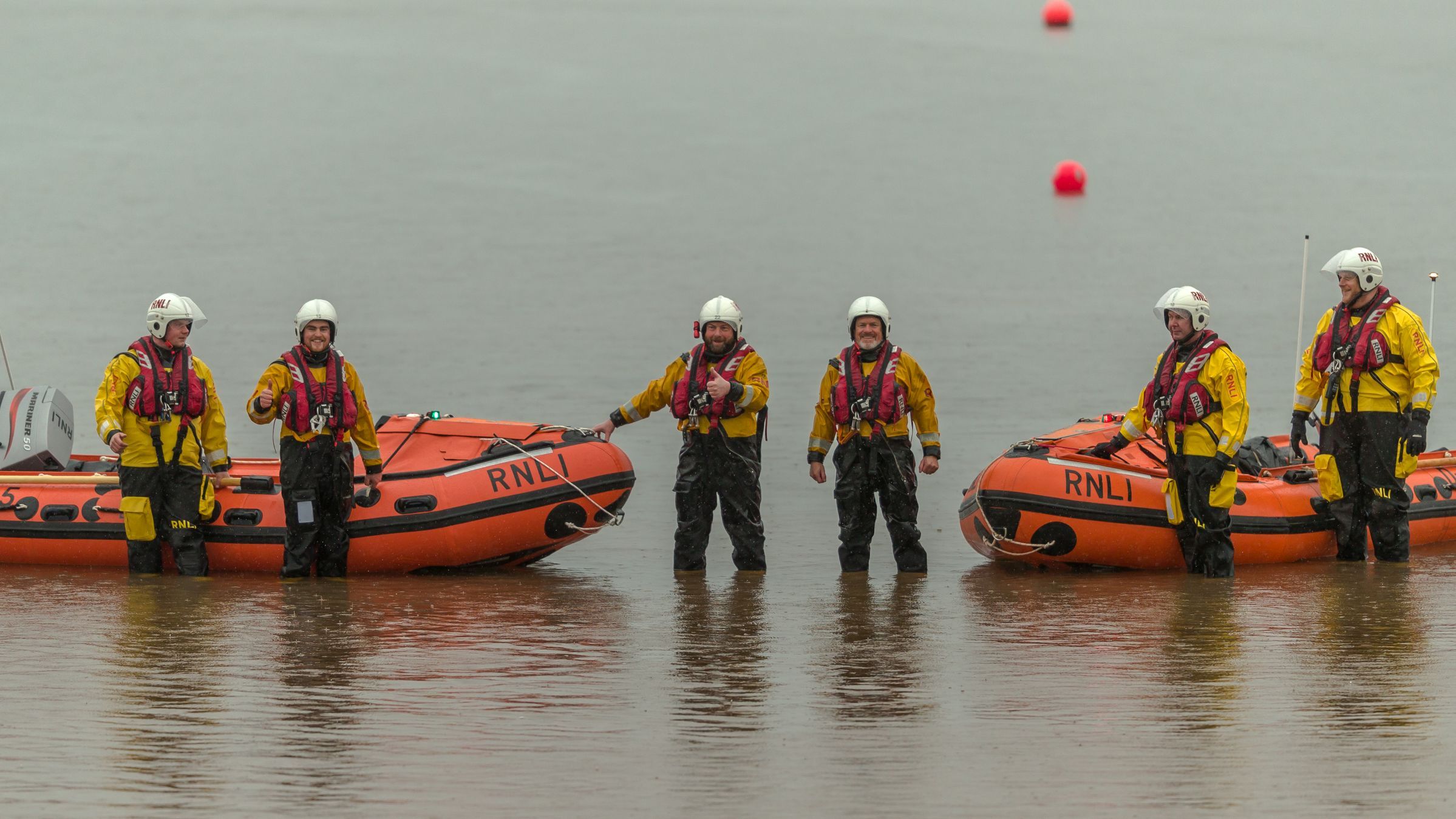 Exmouth RNLI Crew volunteers give George Bearman II the 'thumbs up'