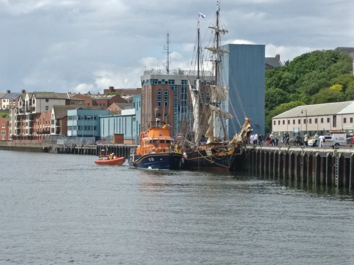Sailing vessel being moored in river Tyne