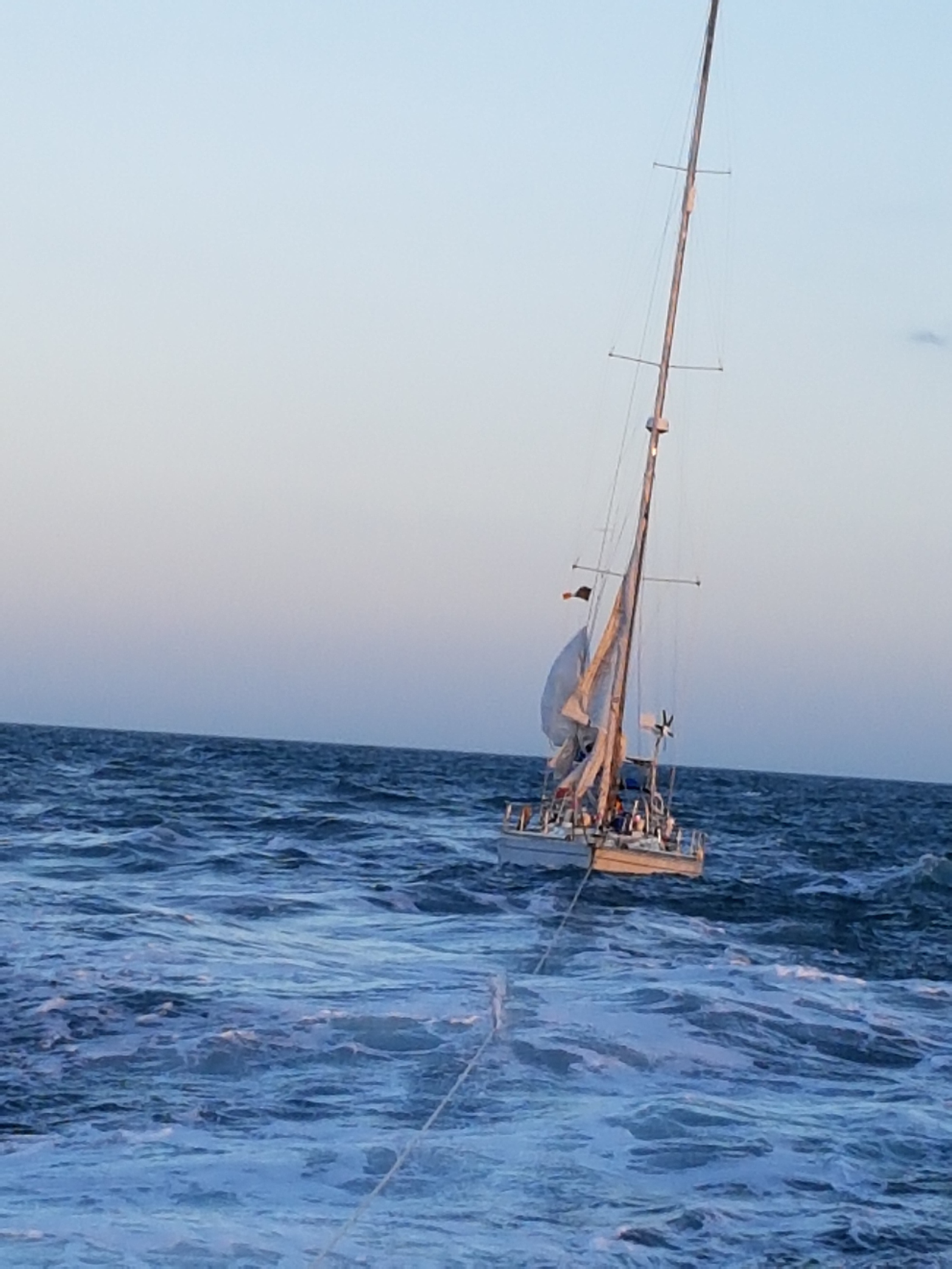 Yacht 'Marathon' under tow by Lowestoft Lifeboat