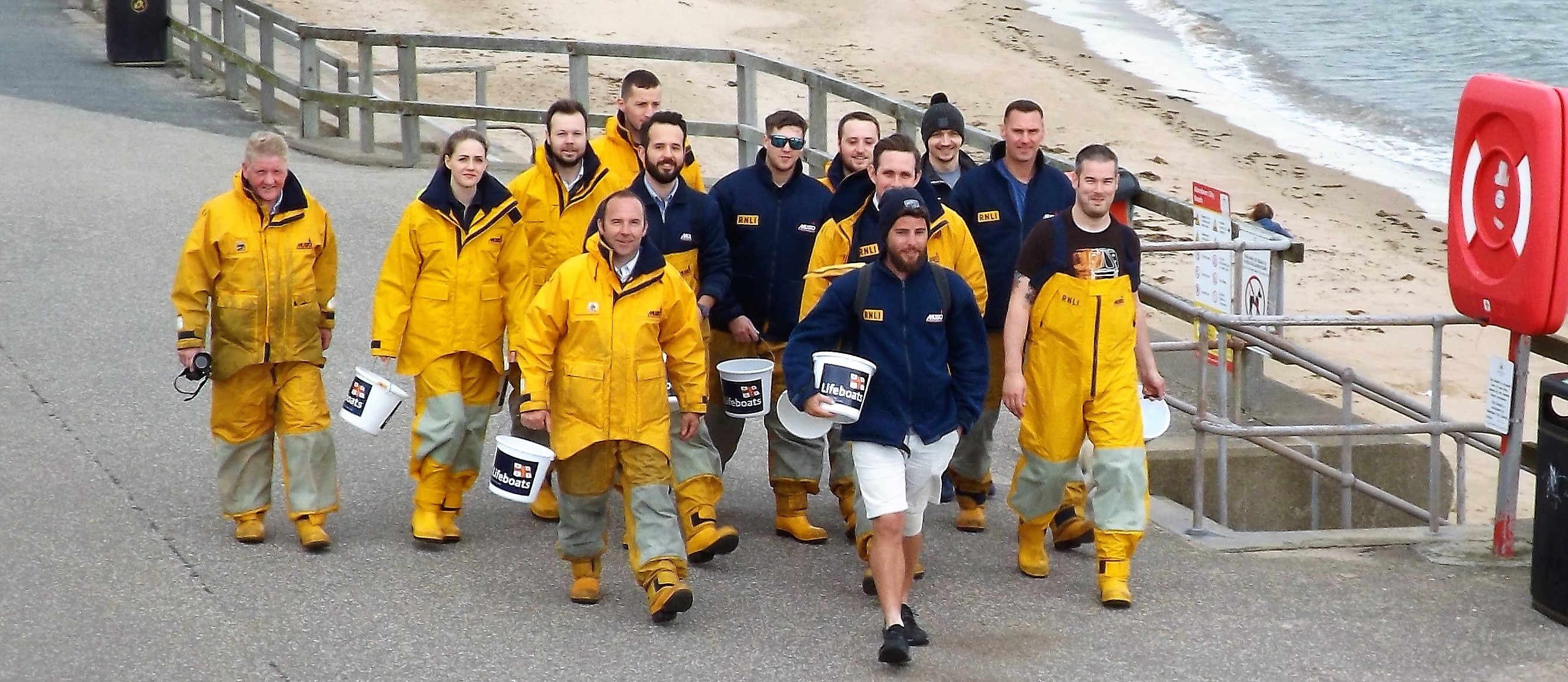 Alex Ellis-Roswell (front/centre) is joined by Aberdeen Lifeboat crew on the city’s beach esplanade