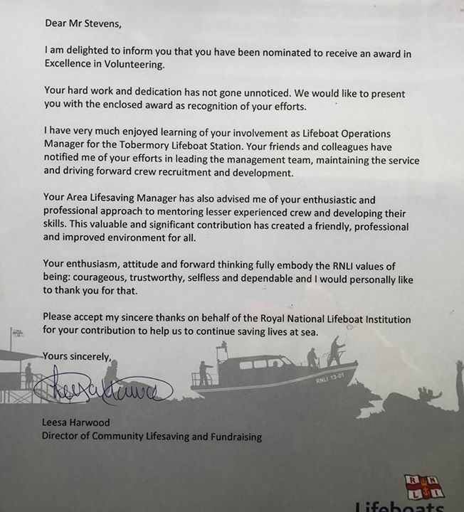 Citation for excellence in volunteering