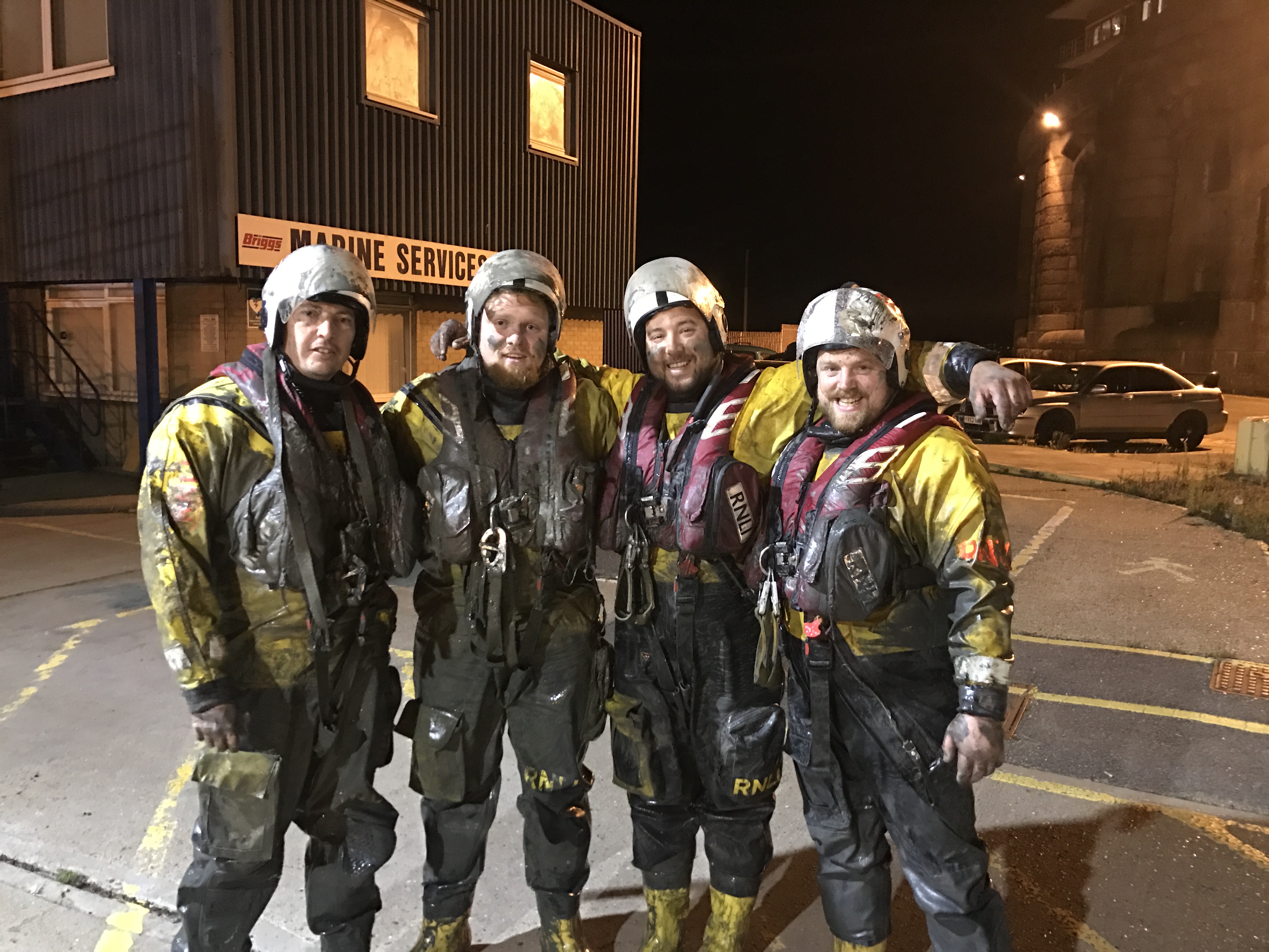 The crew of the ILB before they were 'hosed down' after returning from their latest call out