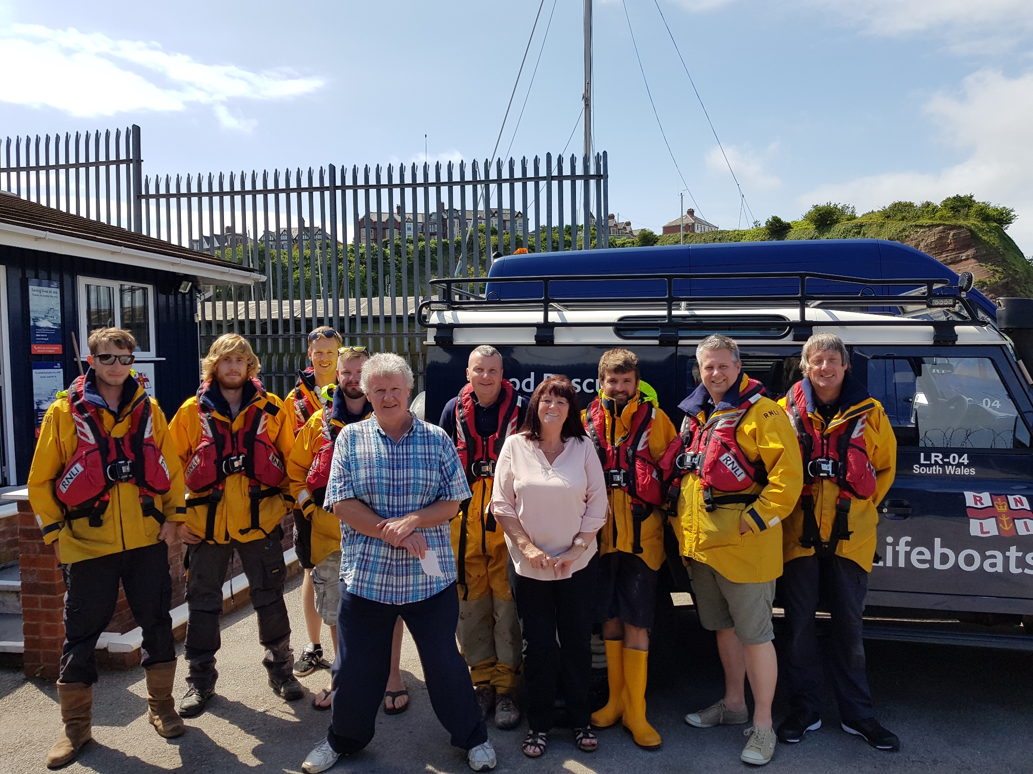 The attached picture shows Lorraine Whitlock and Neil Hollister with the Barry Dock RNLI lifeboat crew.
