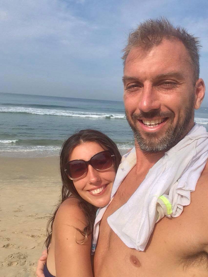 Phil Blackwood and his wife, fellow RNLI lifeguard Anna Clements, on Varkala Beach