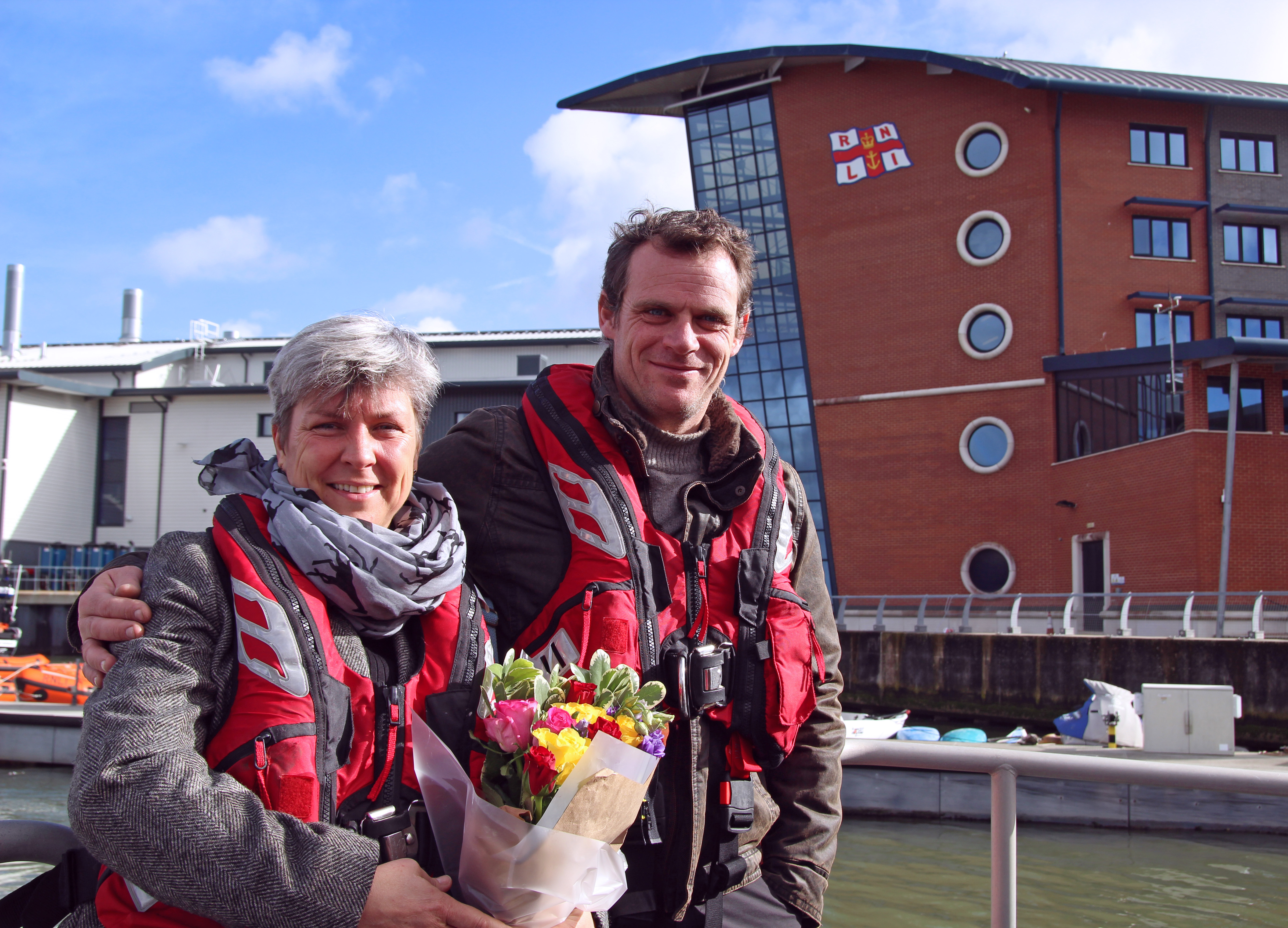 Wil and Sian outside the RNLI College in Poole