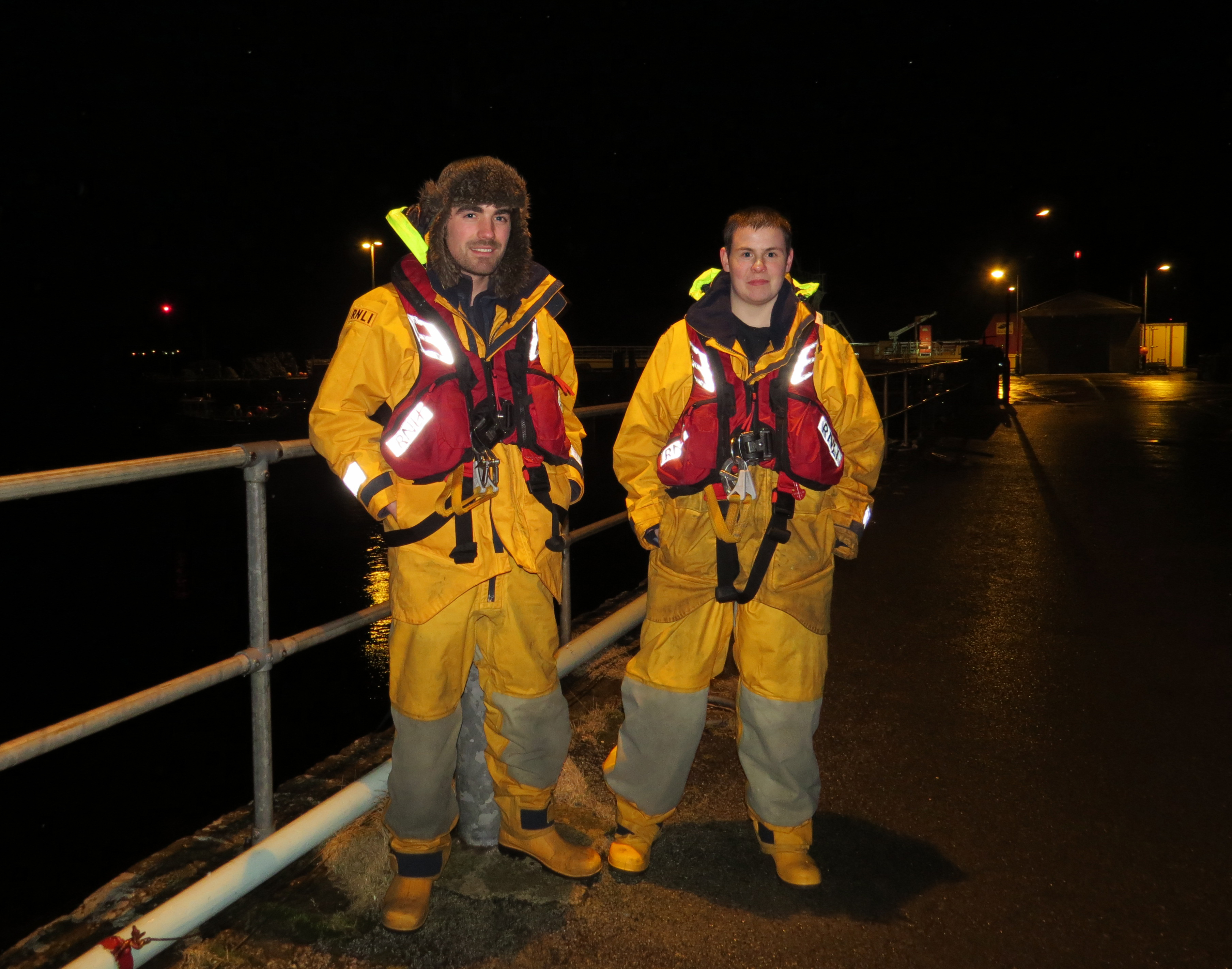 Callum Heddle (right) returns from his first rescue with Max Andrews