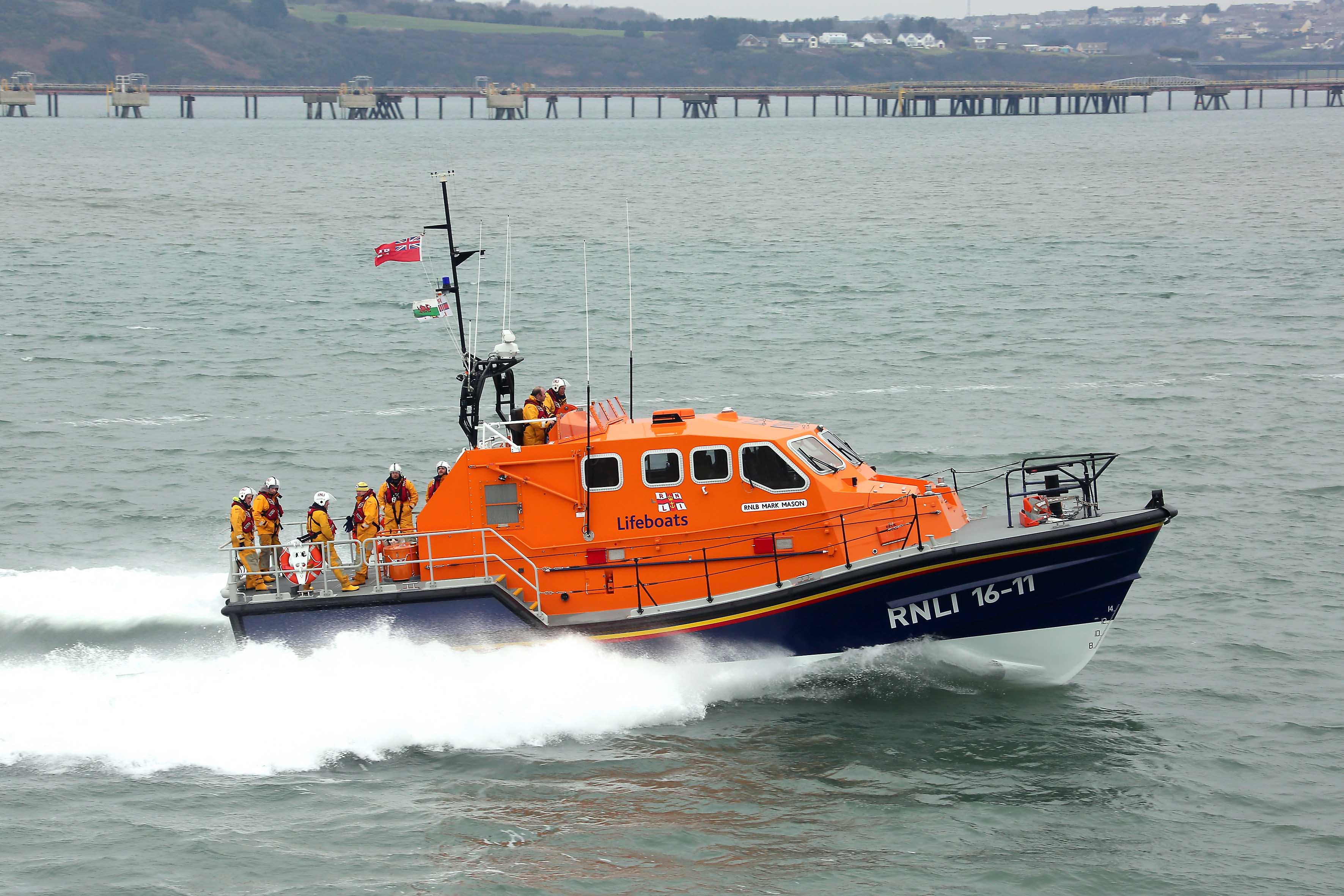 Angle RNLI's all weather lifeboat which was alerted after a microlight aircraft crashed in the Milford Haven Waterway on March 9, 2017
