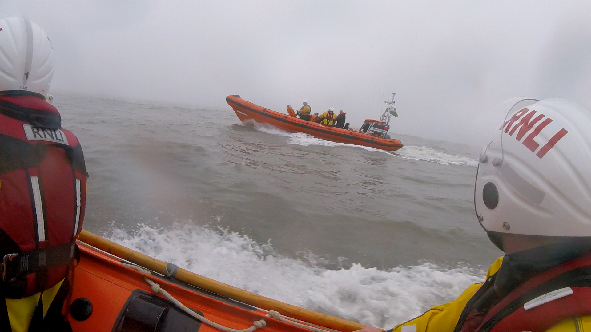 Picture from the D Class lifeboat with the casualty onboard the Atlantic 85