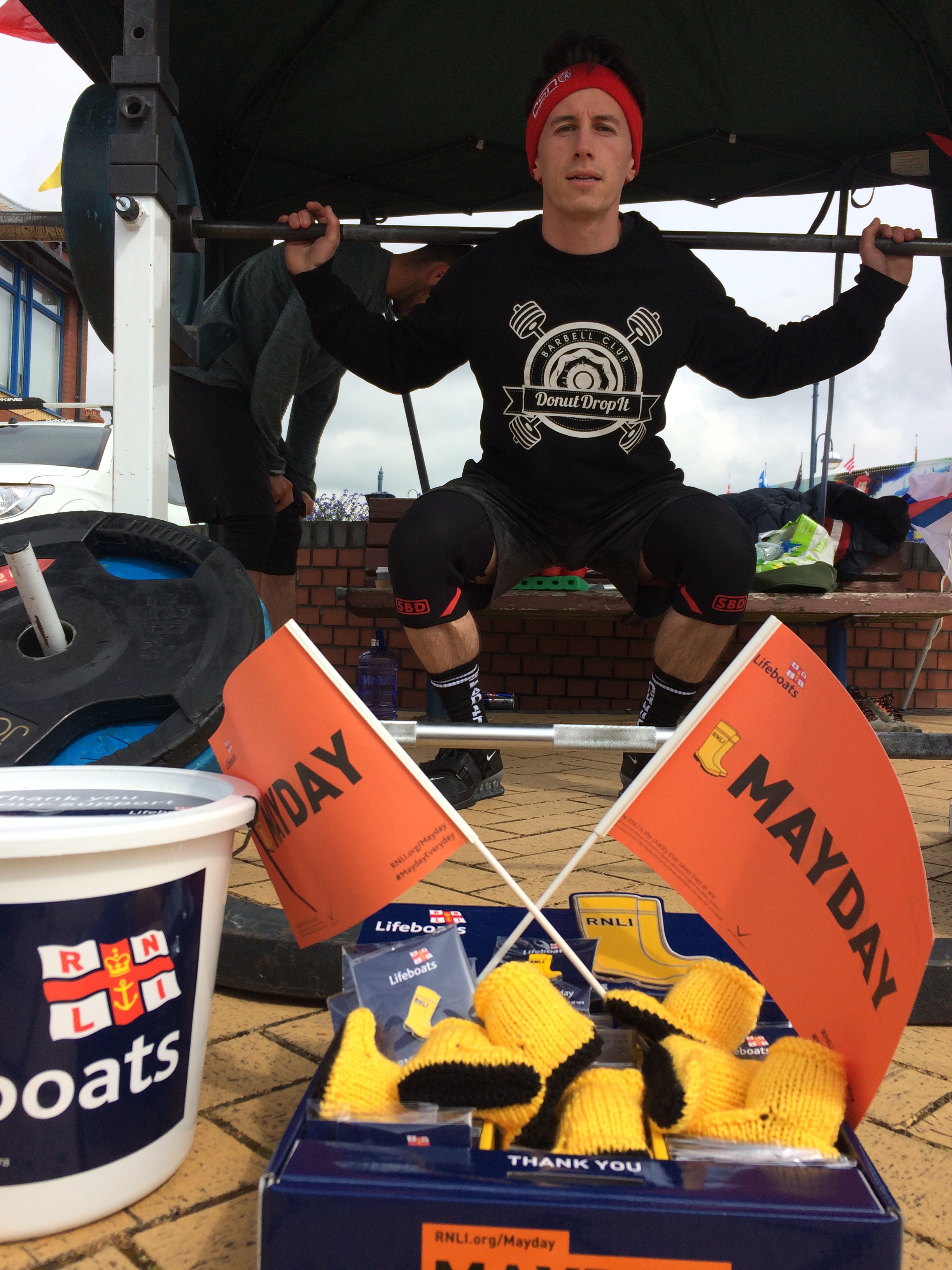 Jake pushing the pain barrier for the RNLI's Mayday fundraising event.