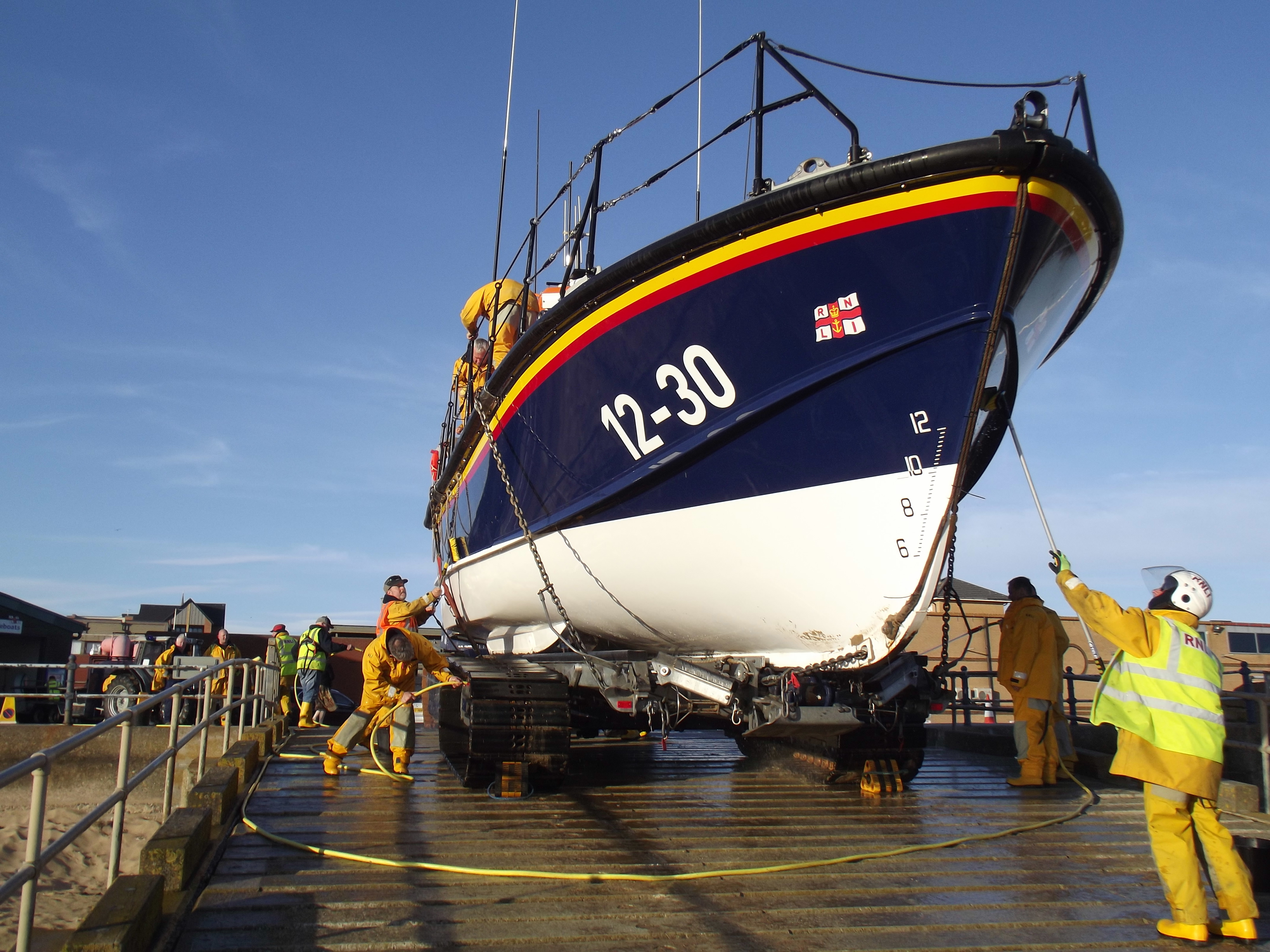 The Lytham St Annes Lifeboat being washed down after returning from service to the broken down yacht