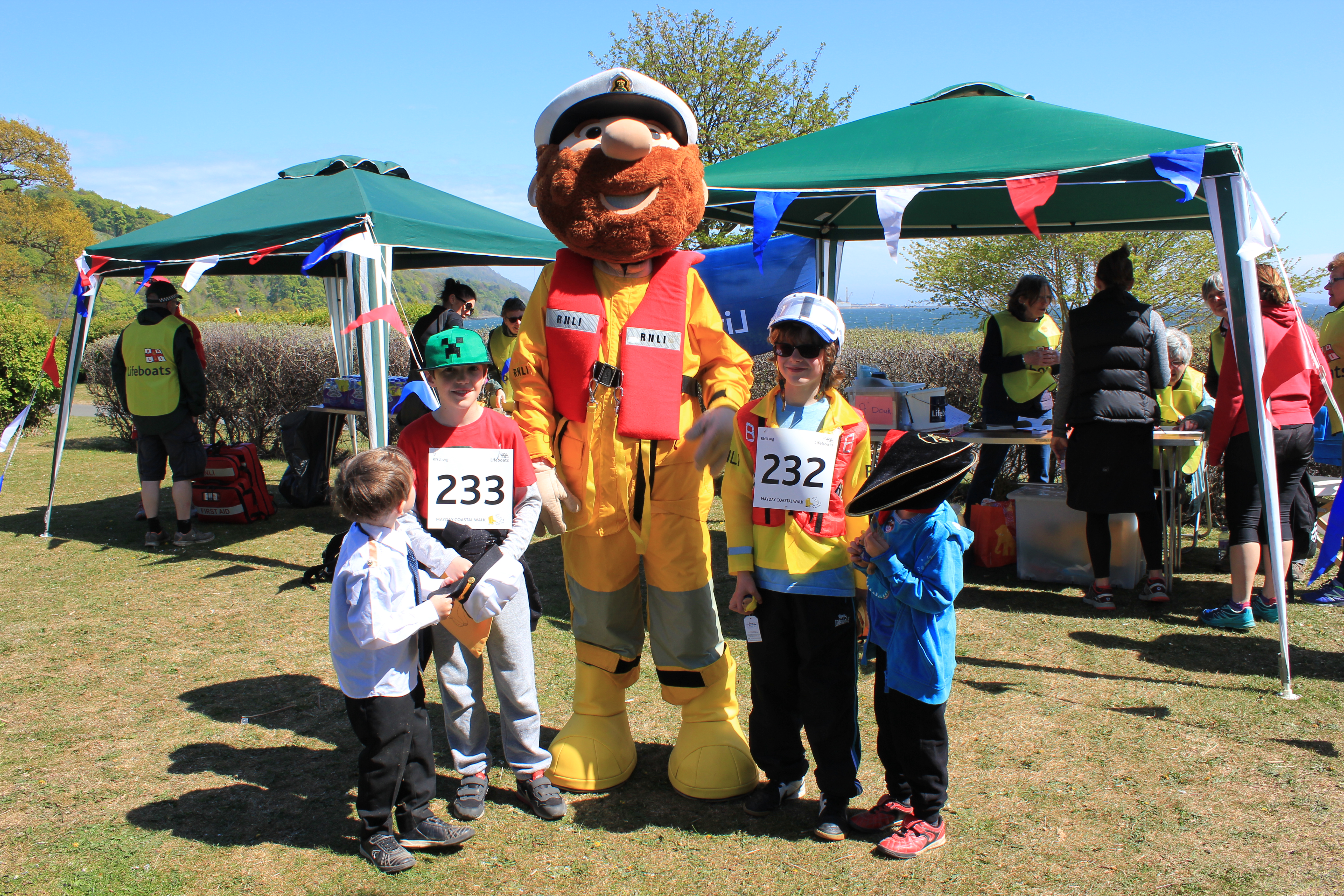 A group of younger walkers meet Stormy Stan at Aberdour