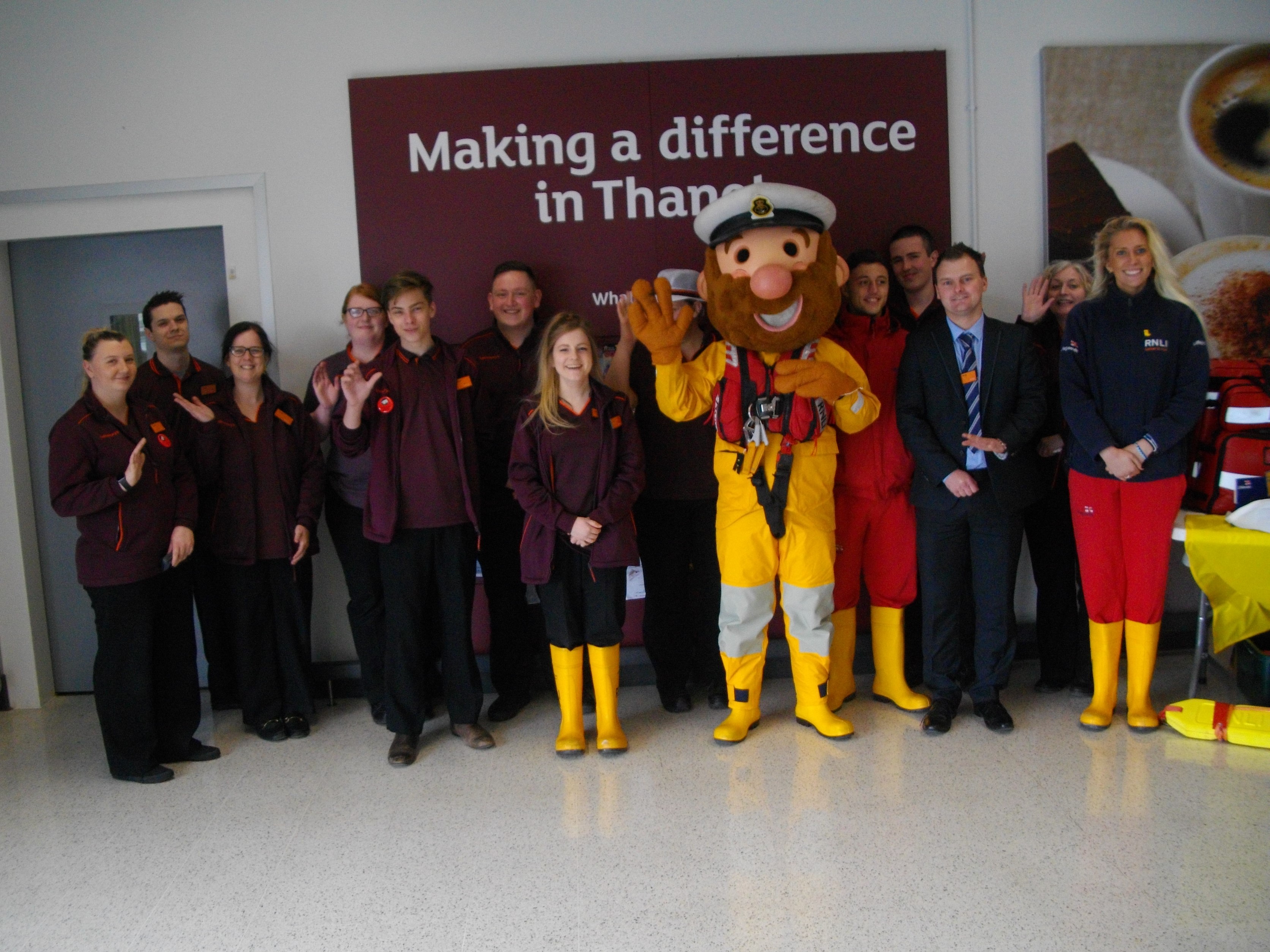 Sainsbury's staff, RNLI Lifeguards and Stormy Stan on 6 May