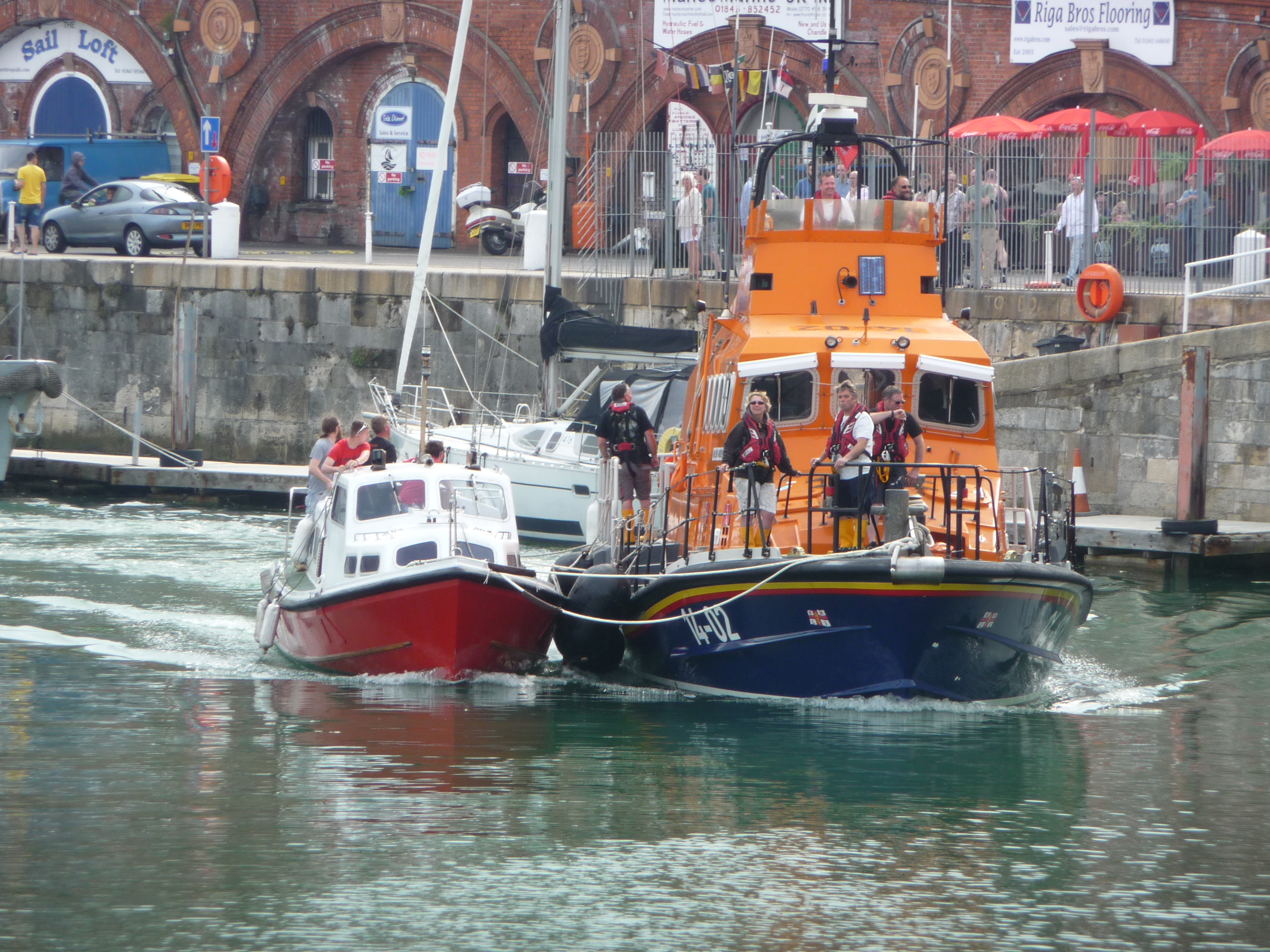 Rescued cabin cruiser in Ramsgate inner harbour