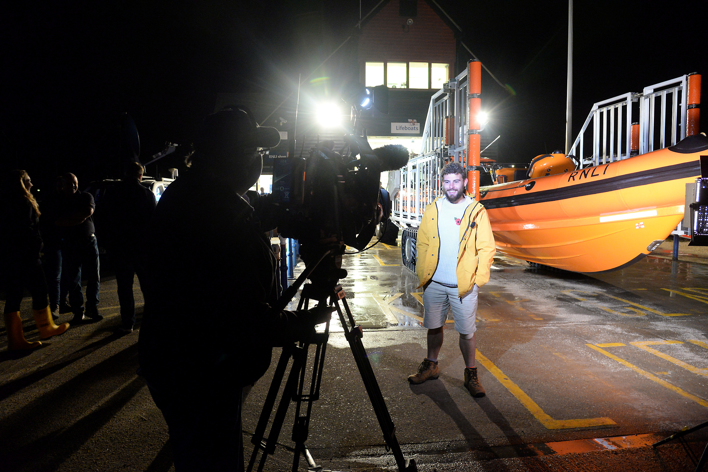 Alex Ellis-Roswell is interviewed by the BBC on Thursday evening following the completion of the penultimate leg of his marathon 3-year walk around the lifeboat stations of Great Britain and Ireland. Picture: RNLI Whitstable