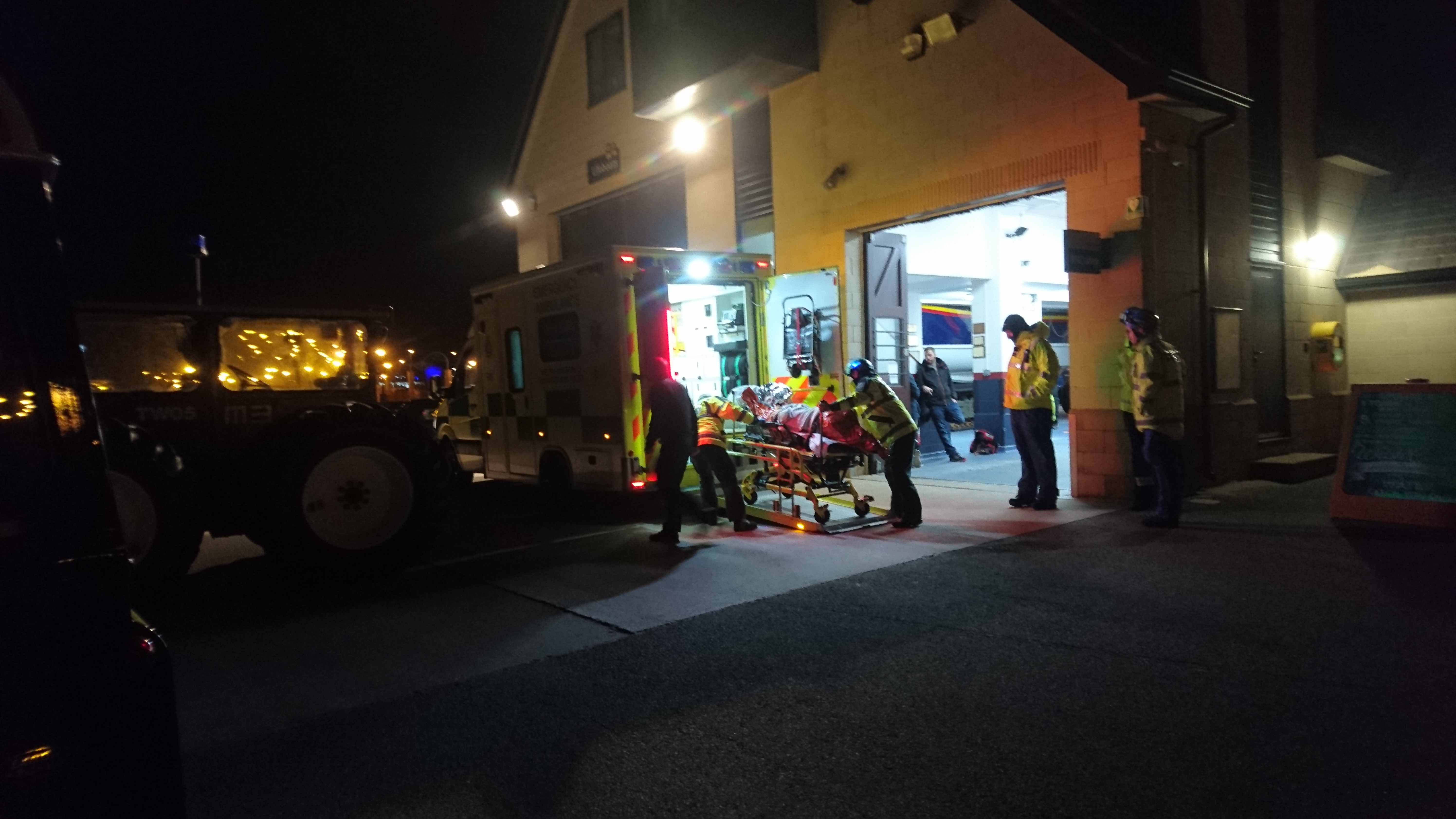 Male being taken to hospital.