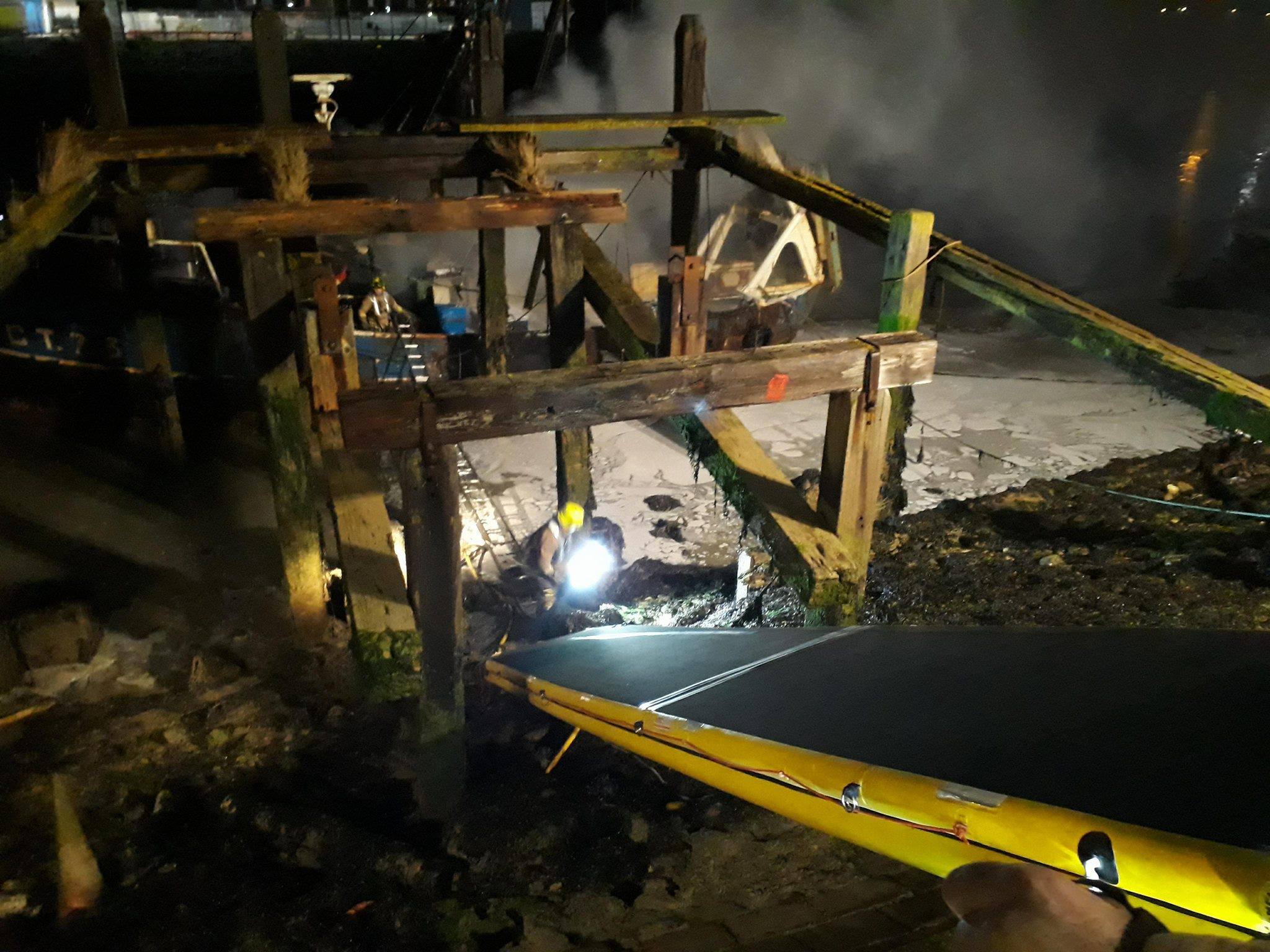 View on vessel on fire from the shore