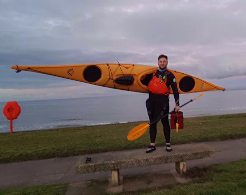The kayaker prior to setting off from St Bees beach around 7:00am