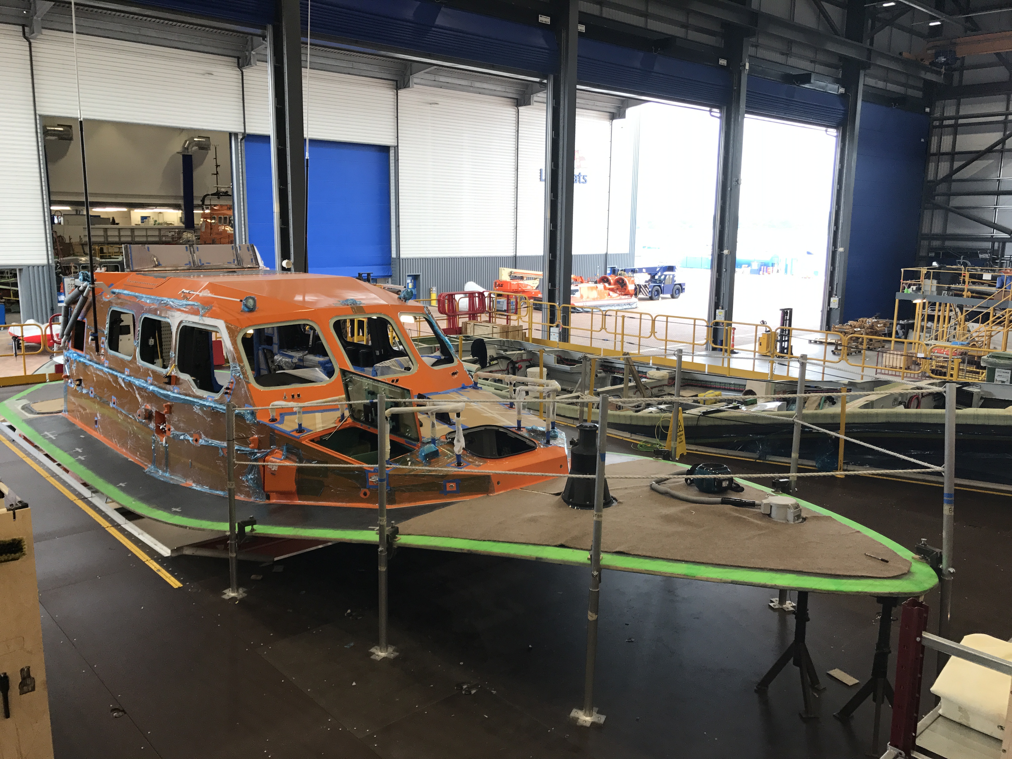 The wheelhouse and deck section prior to being joined with the hull section