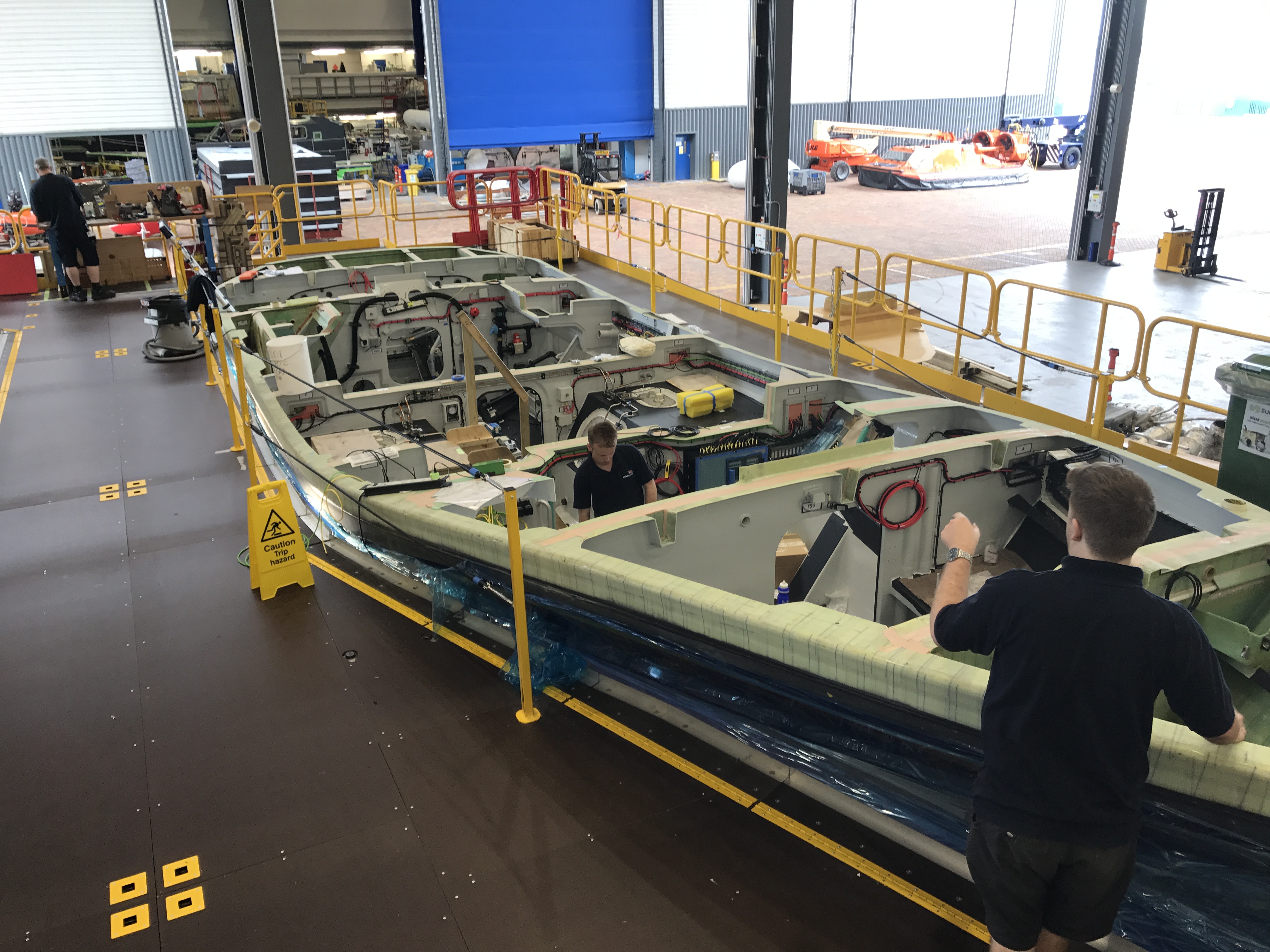 The hull section under construction at the all-weather lifeboat centre in Poole