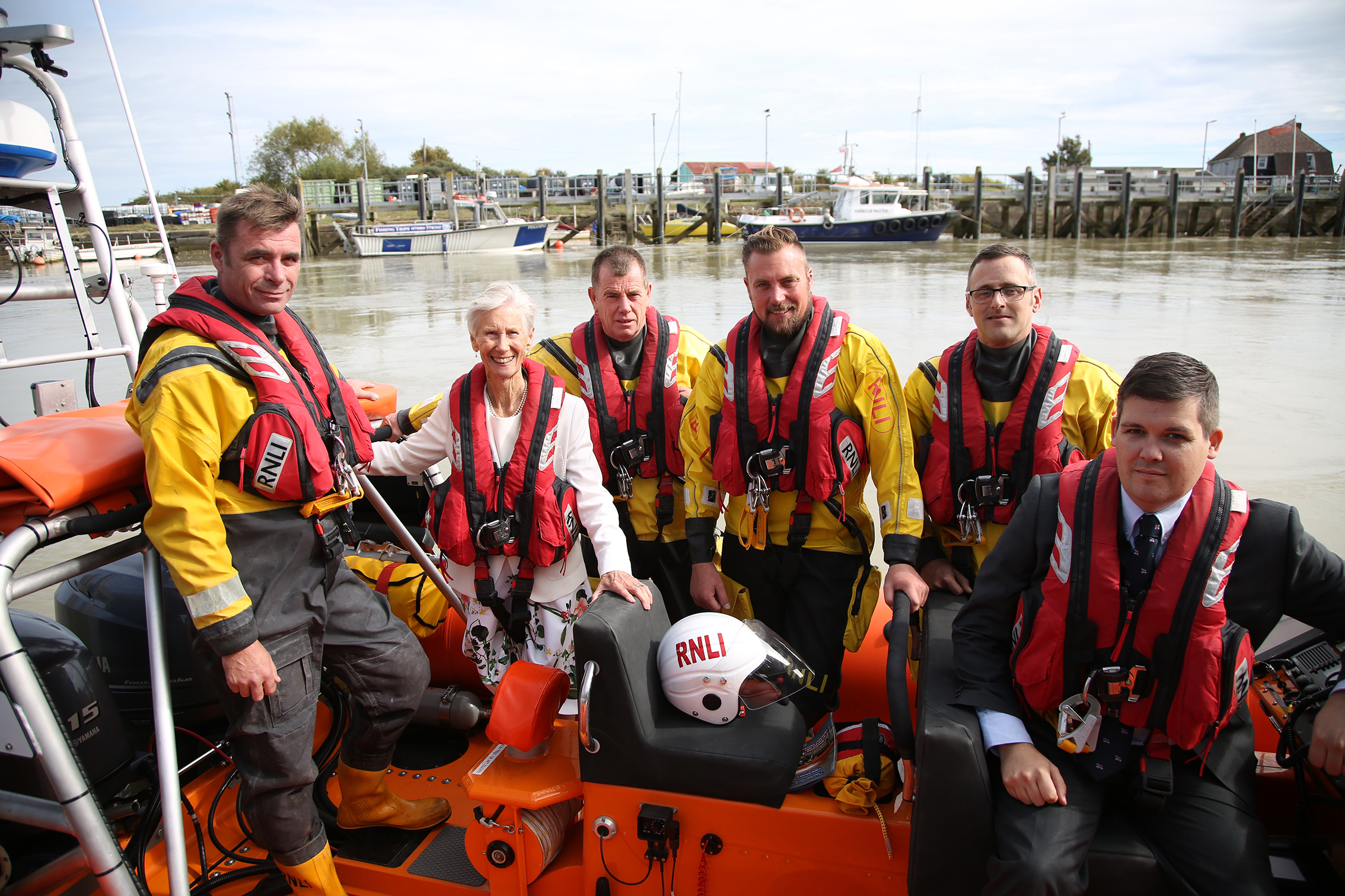 Mrs Pigott and Graeme Richardson (ALM) with crew on board 'Hello Herbie II' just before the launch.