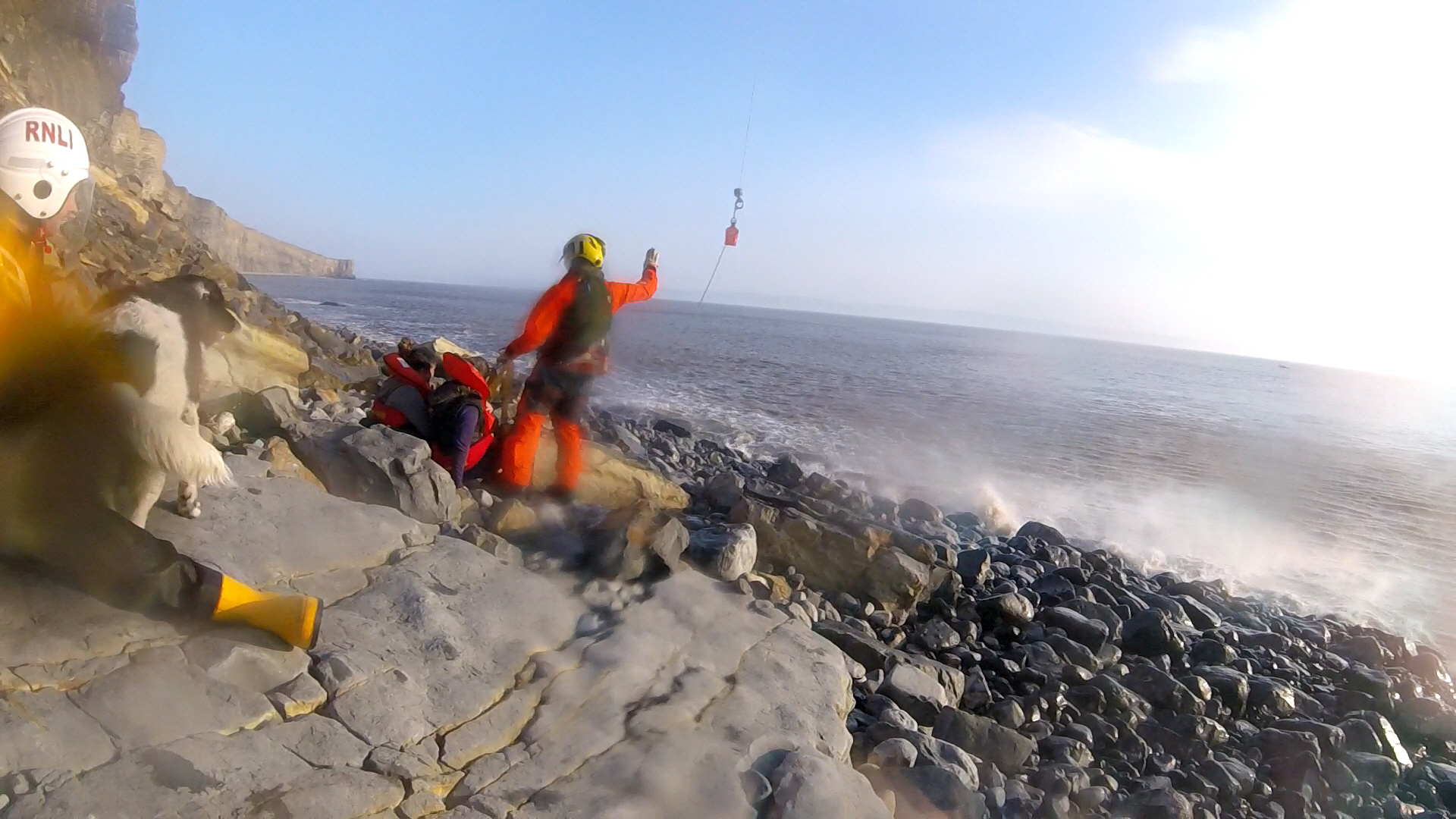 Lifeboat crew assist in winching operation