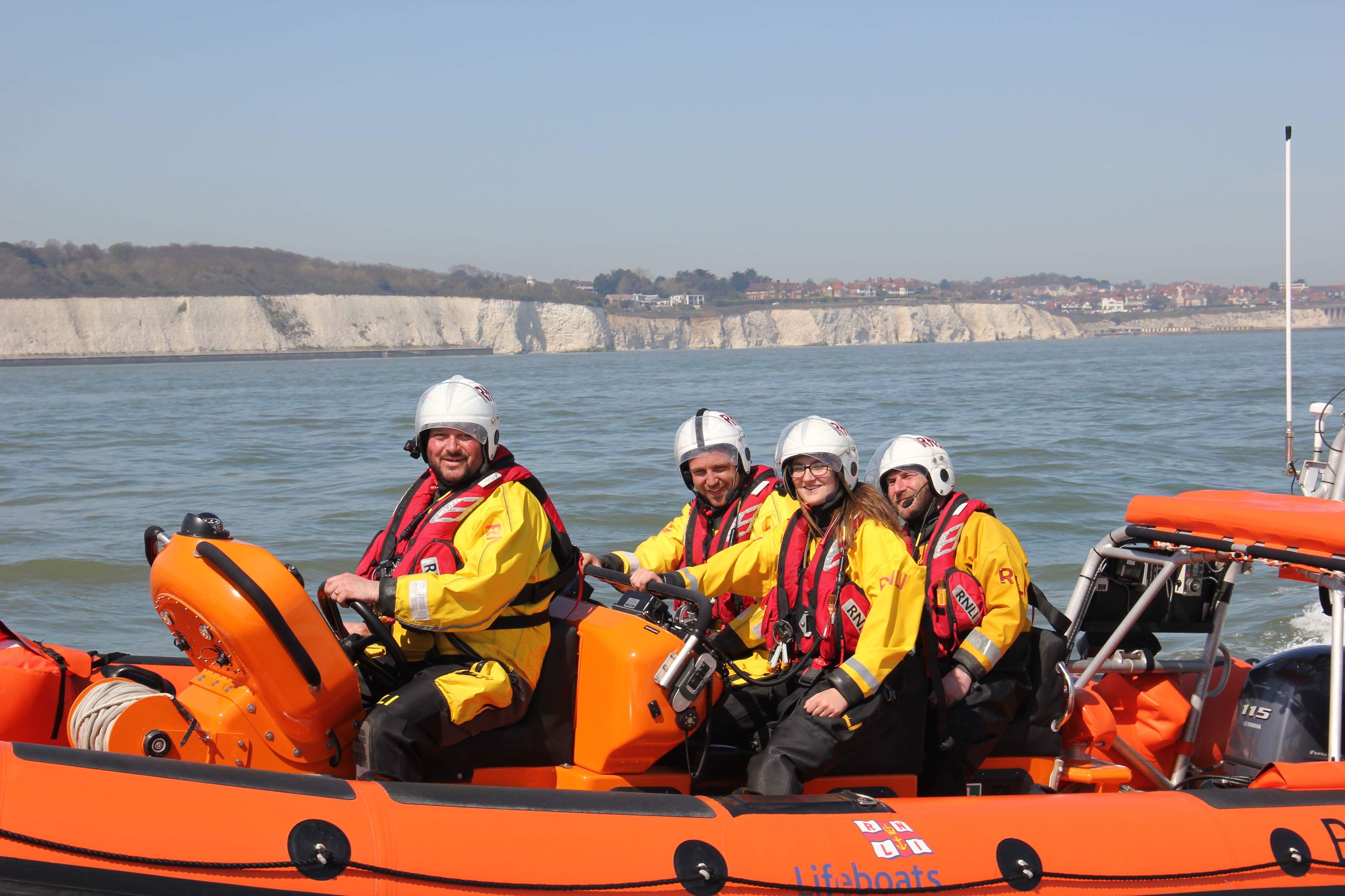 Becky Cannon returning from a ‘shout’ on the Inshore Lifeboat 'Claire and David Delves'.
