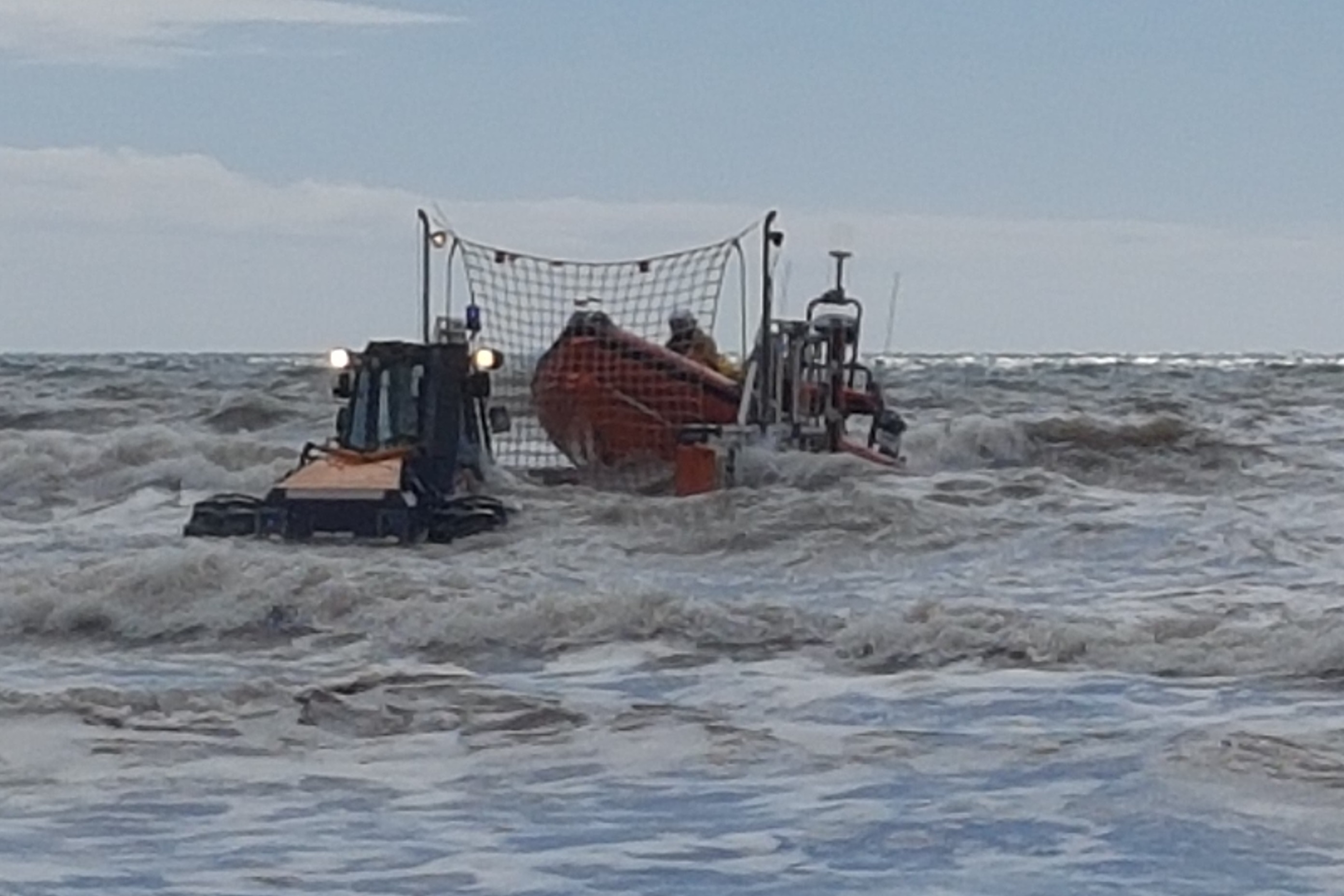St Bees lifeboat making a net recovery after returing from Parton